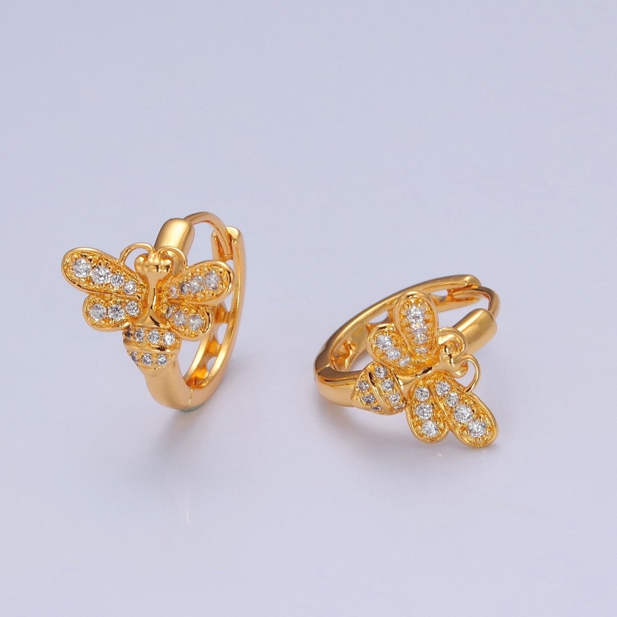 Mini Clear Butterfly Earring Gold Huggie Earring 24k Gold Filled T-452 - DLUXCA