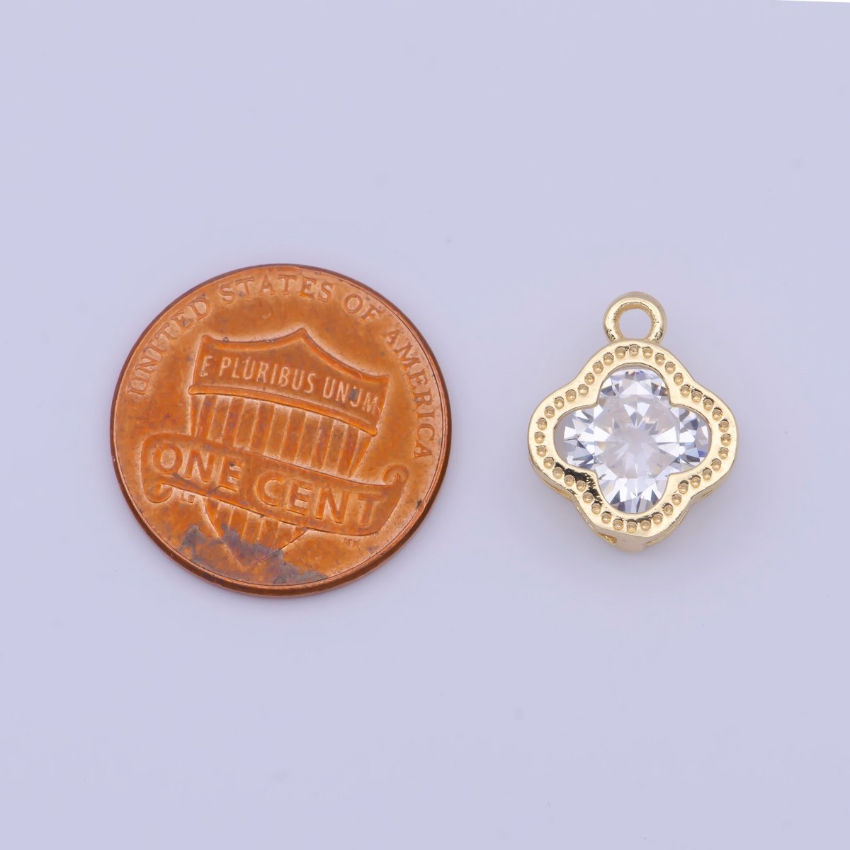 Mini Clear Cubic Zirconia Quatrefoil Lucky Clover Gold Charm For DIY Jewelry Making | X718 - DLUXCA