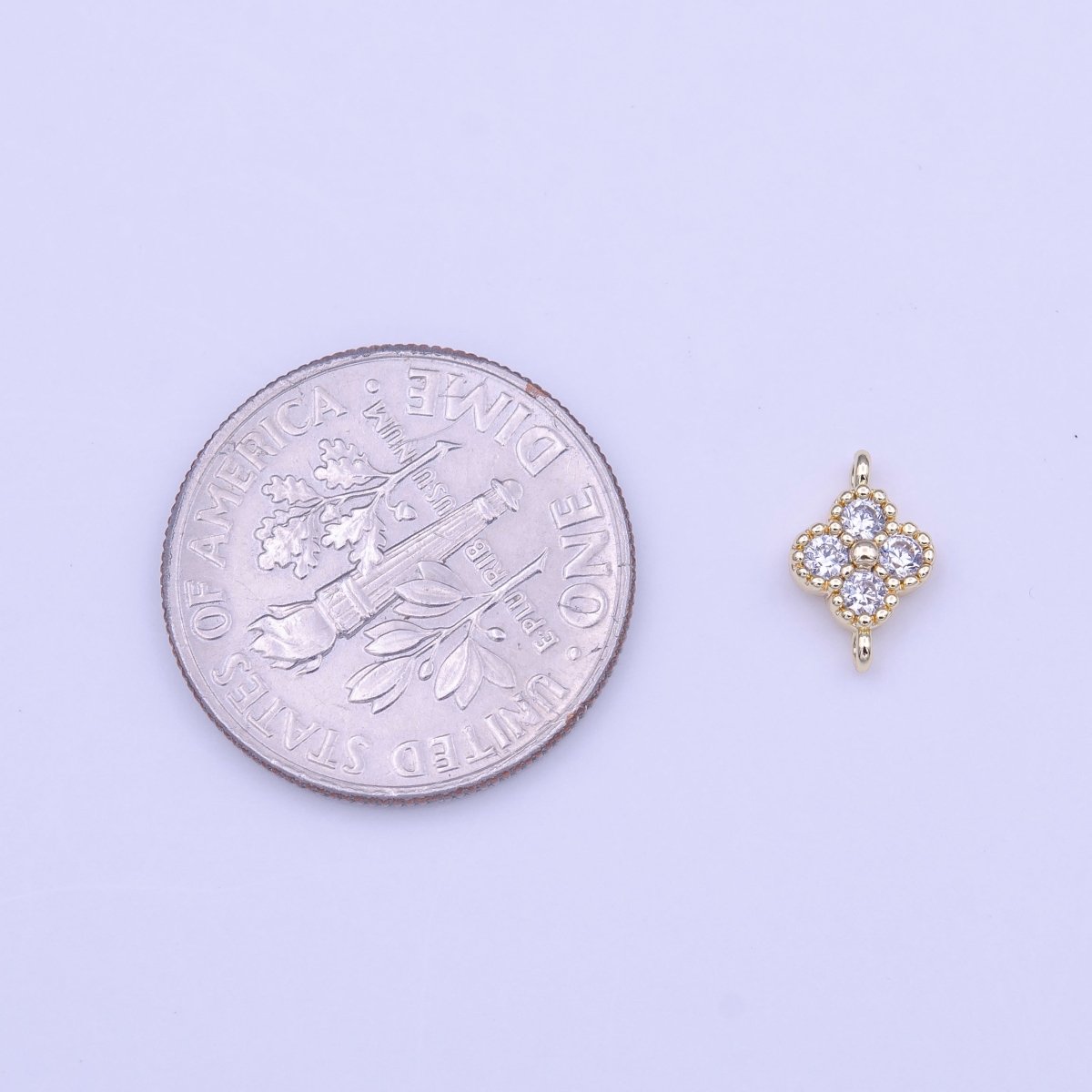 Mini Clear CZ Quatrefoil Lucky Clover Link Gold Connector | Y-651 - DLUXCA