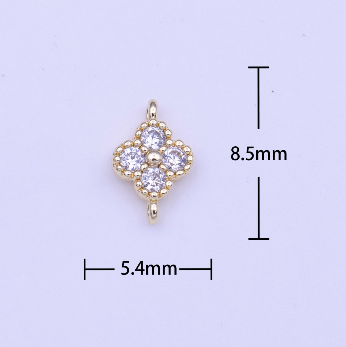 Mini Clear CZ Quatrefoil Lucky Clover Link Gold Connector | Y-651 - DLUXCA
