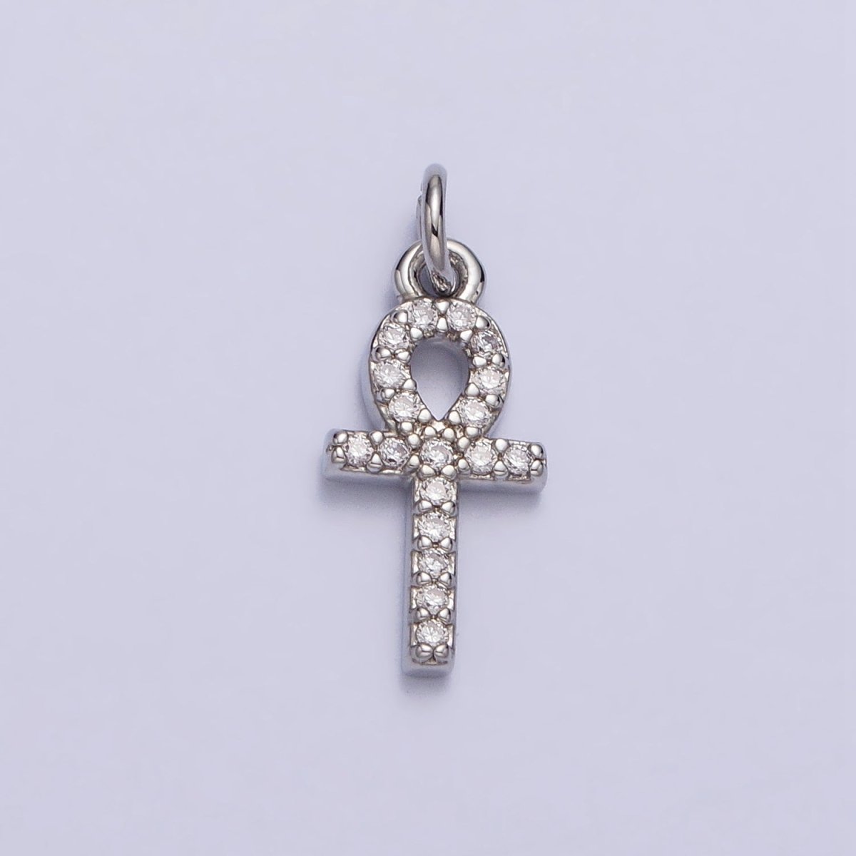 Mini Clear Micro Paved CZ Ankh Cross Charm in Gold & Silver | AC226 AC301