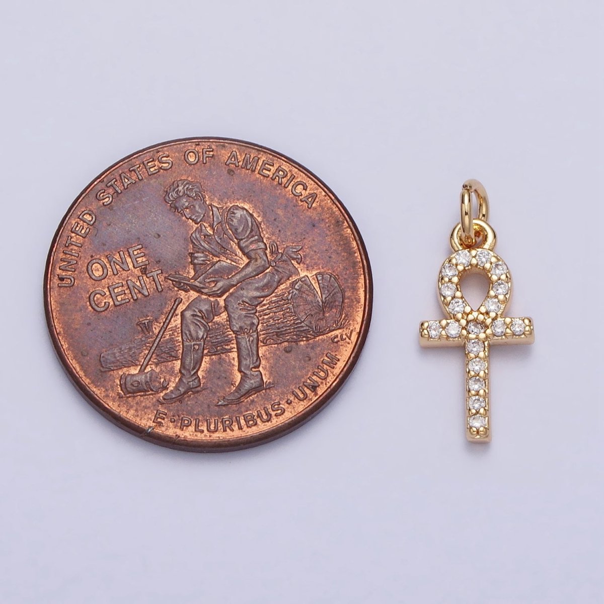 Mini Clear Micro Paved CZ Ankh Cross Charm in Gold & Silver | AC226 AC301