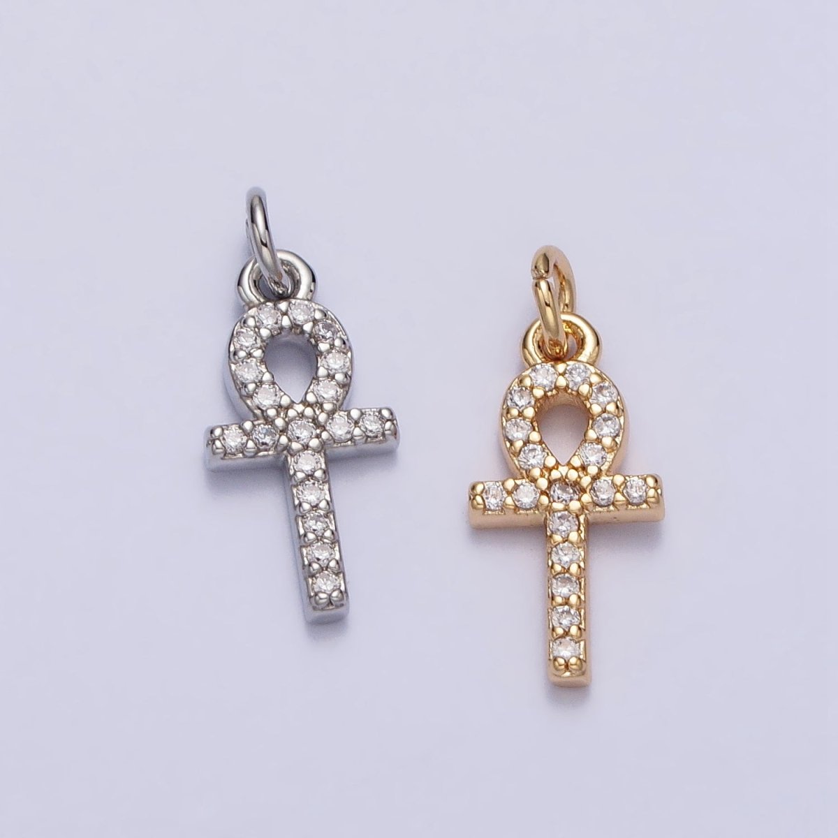 Mini Clear Micro Paved CZ Ankh Cross Charm in Gold & Silver | AC226 AC301