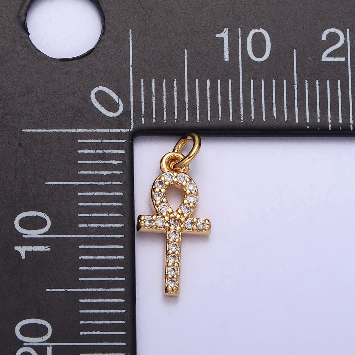 Mini Clear Micro Paved CZ Ankh Cross Charm in Gold & Silver | AC226 AC301