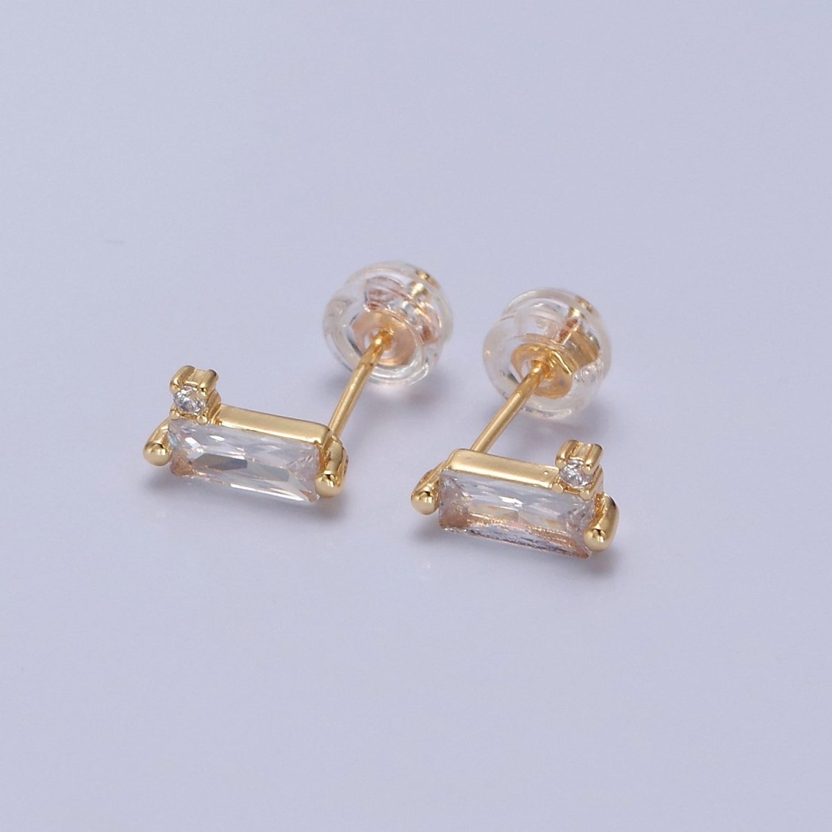 Mini Clear Peach Pink Baguette Cz Stud Earring T-387 T-428 V-101