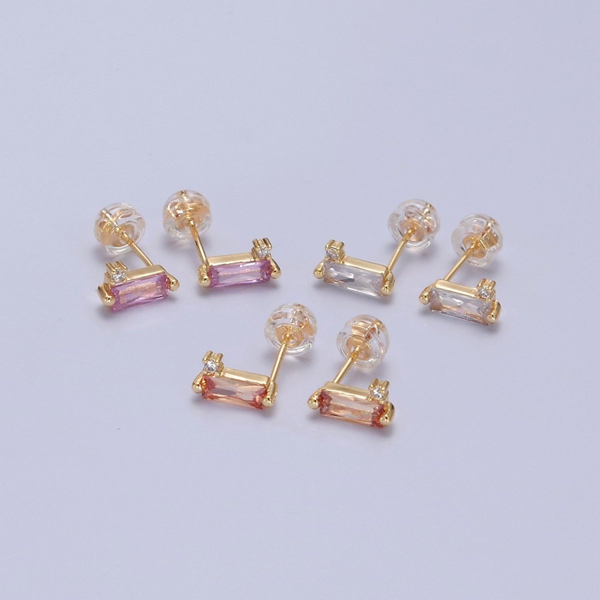 Mini Clear Peach Pink Baguette Cz Stud Earring T-387 T-428 V-101