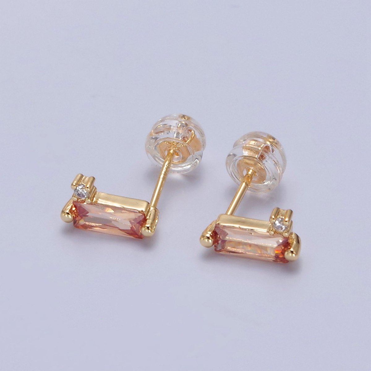 Mini Clear Peach Pink Baguette Cz Stud Earring T-387 T-428 V-101