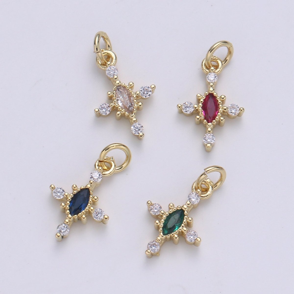 Mini Cross Charm Micro Pave Eye 24K Gold Filled Cross Charm, Cubic Zirconia Cluster Charm for Necklace Earring Bracelet Jewelry Making E-233-E-236