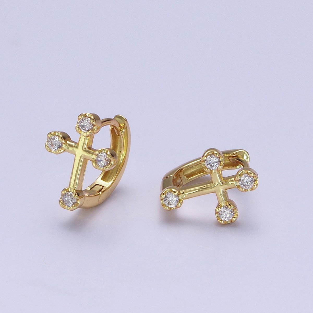 Mini Cross Huggie Earring 13mm Hoop Earring  T-397