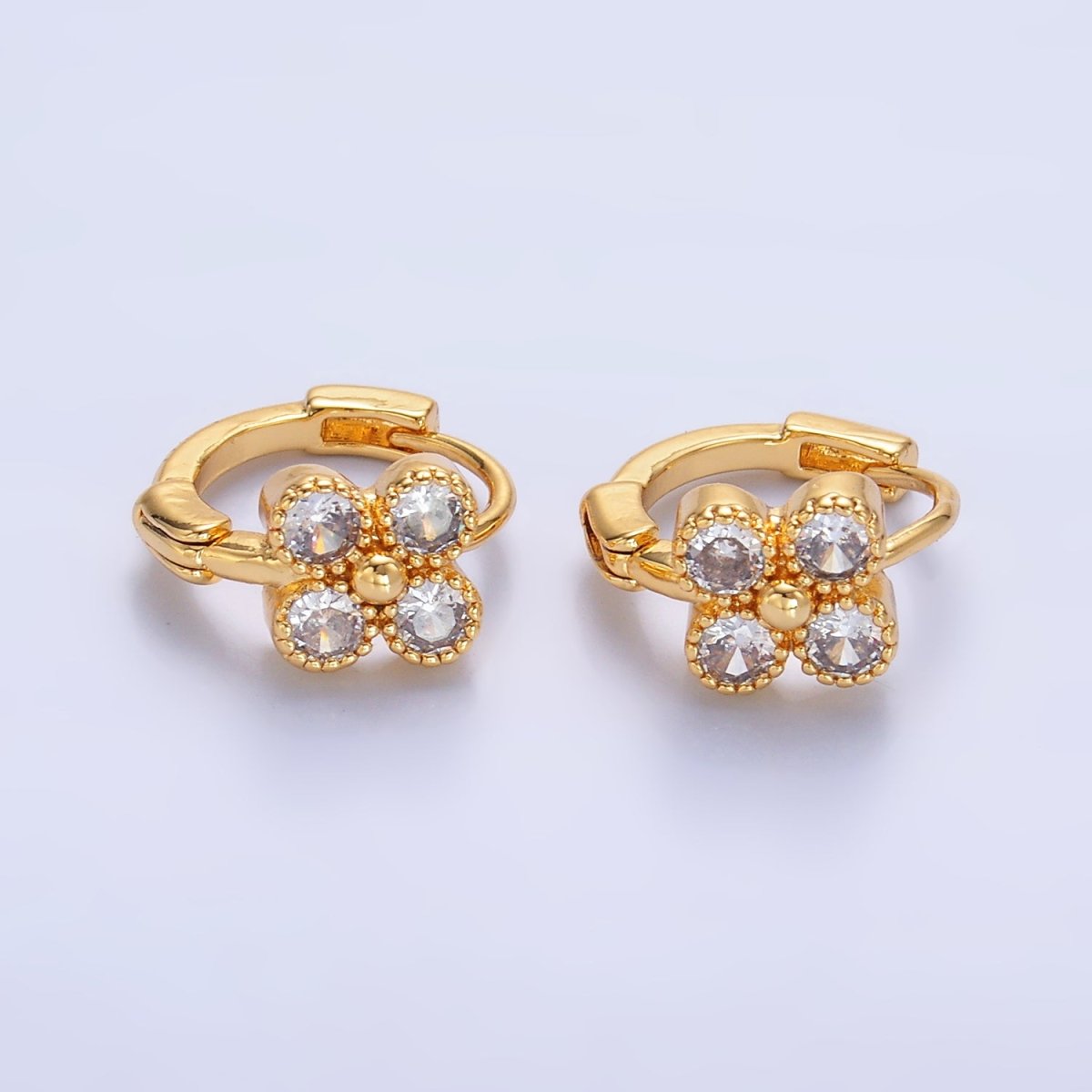 Mini Cubic Flower CZ Huggie Earring | AB - 702 - DLUXCA