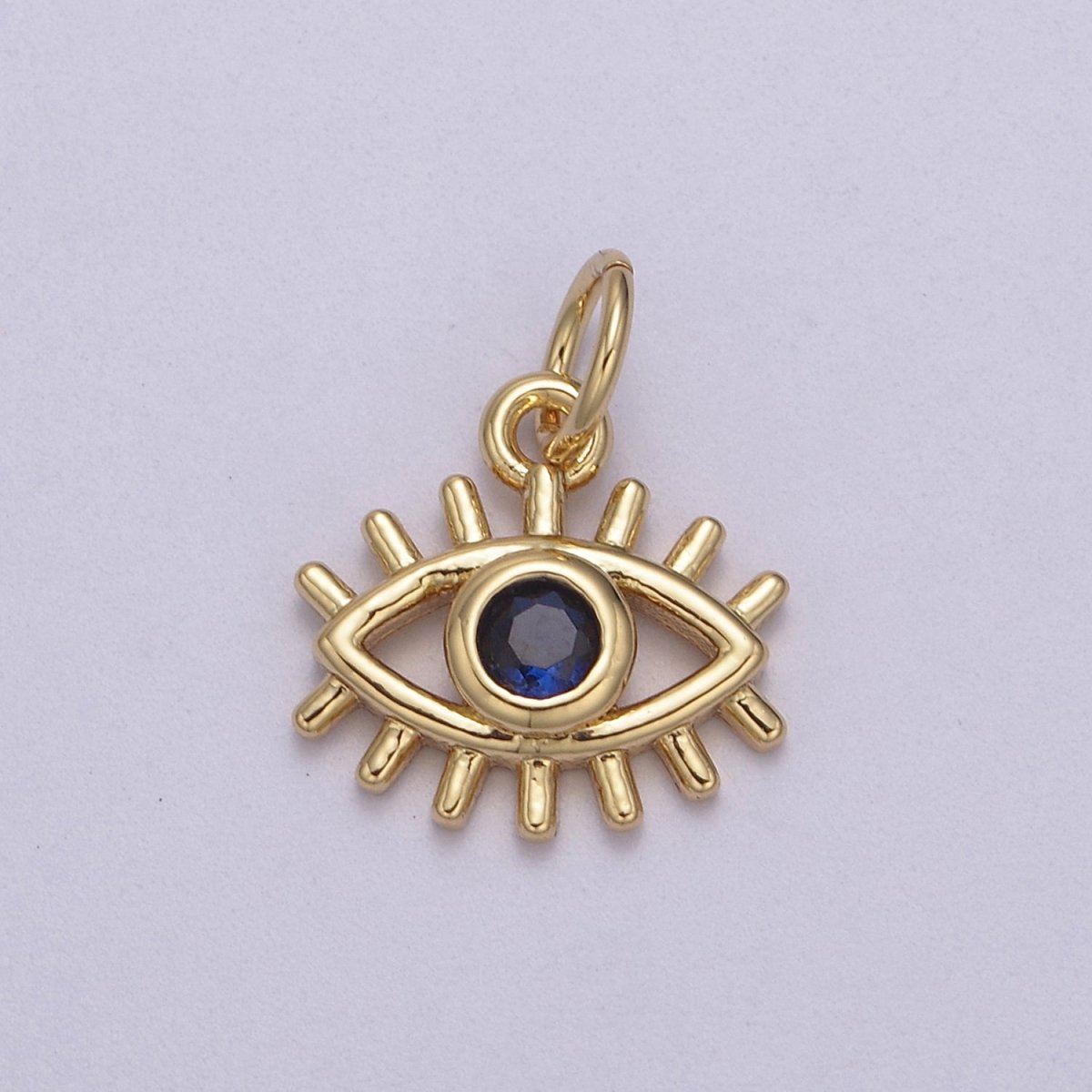 Mini Cubic Gold Evil Eye Charm Micro Pave CZ Dark Blue Eye Jewelry N-877 - DLUXCA