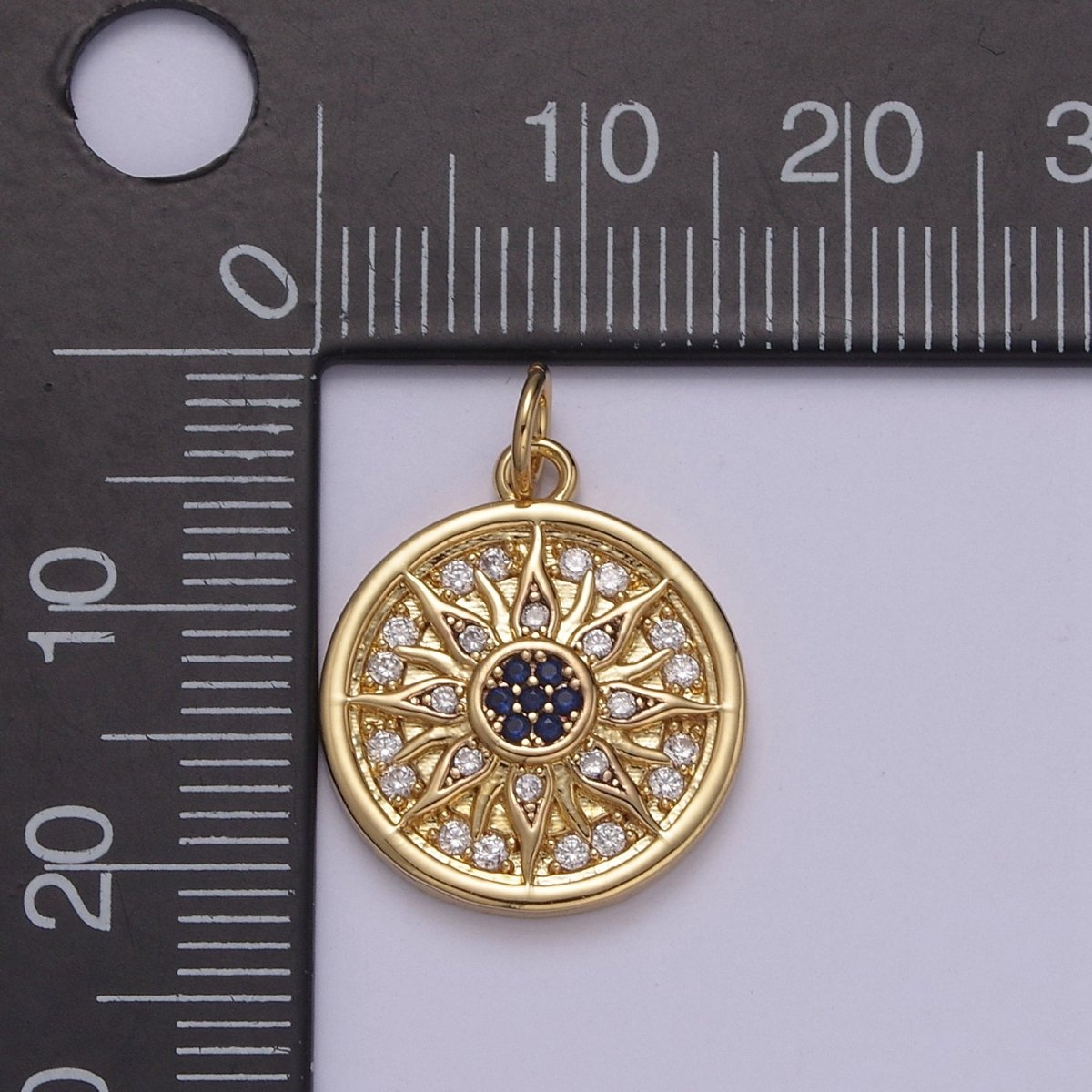 Mini Cubic Gold Sun Charm Round Coin Disc Celestial Jewelry N-875 - DLUXCA