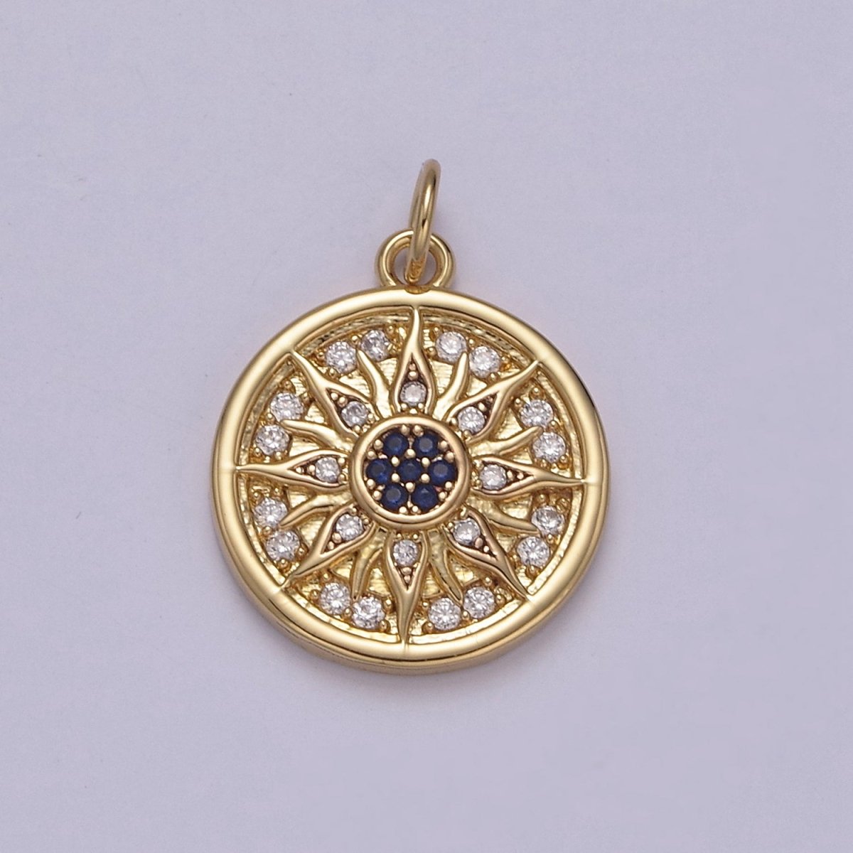 Mini Cubic Gold Sun Charm Round Coin Disc Celestial Jewelry N-875 - DLUXCA