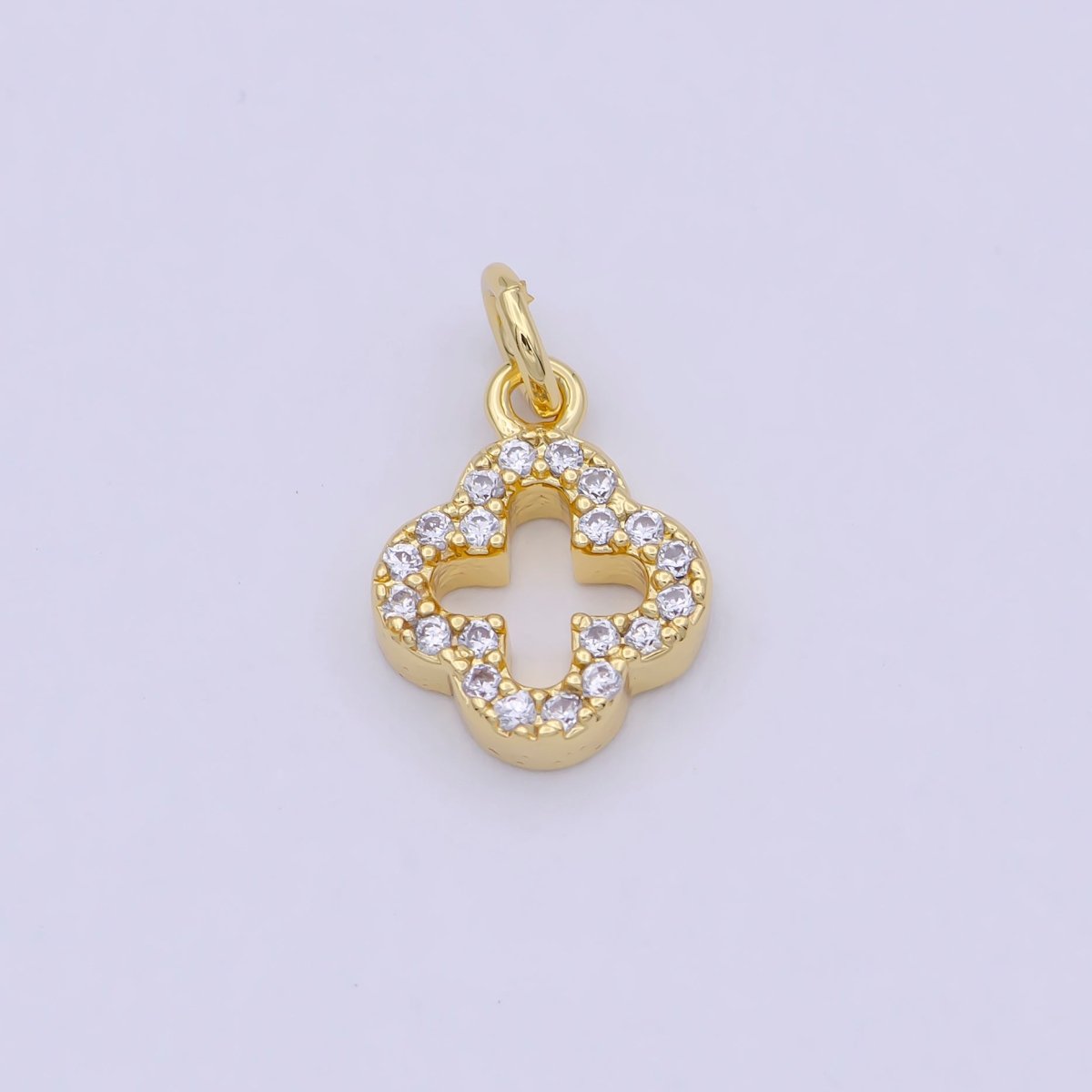 Mini Cubic Zirconia Gold Clover Charm LuckY Charm W-164 - DLUXCA