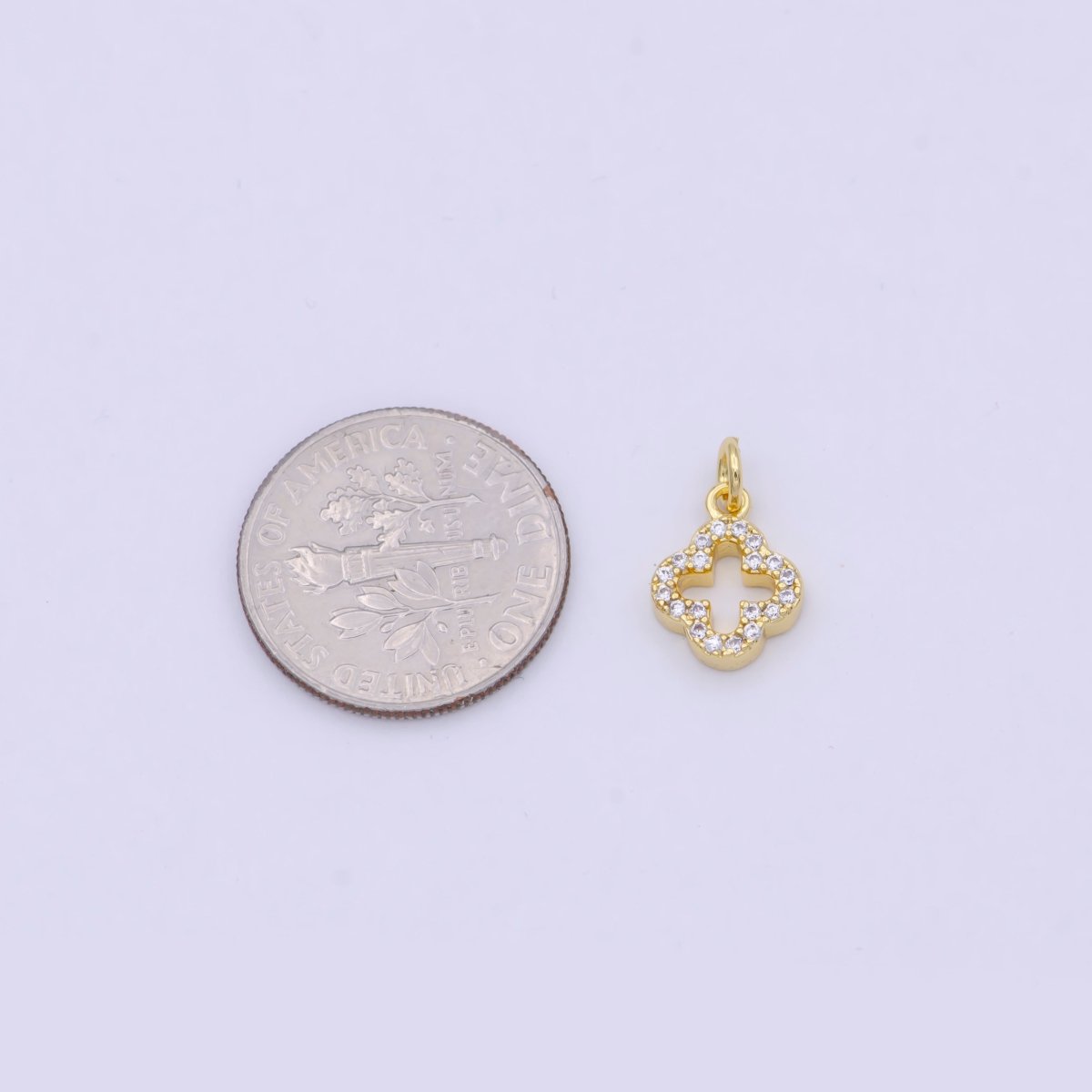 Mini Cubic Zirconia Gold Clover Charm LuckY Charm W-164 - DLUXCA