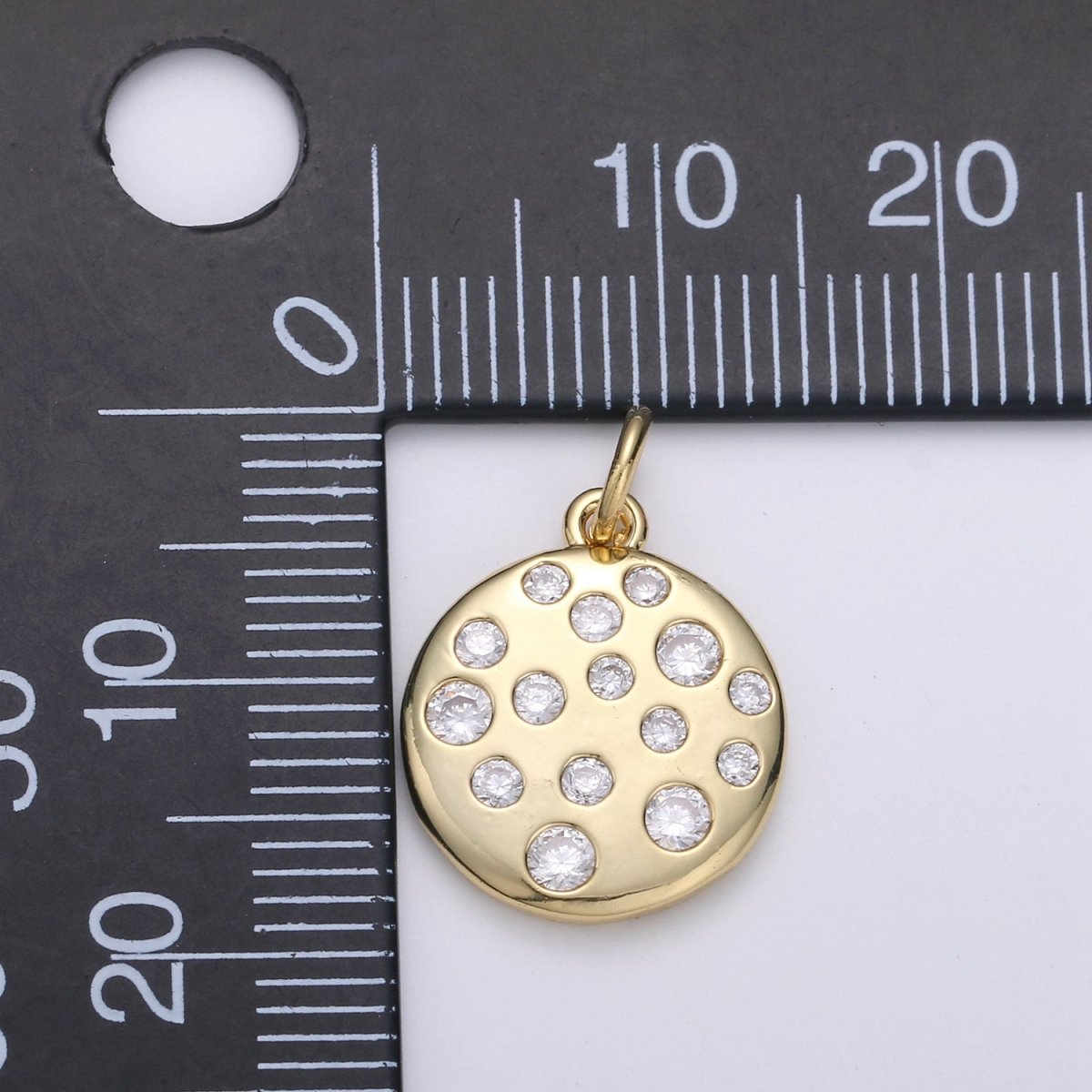 Mini CZ Bubble Round Coin Gold Filled Charm - D-536