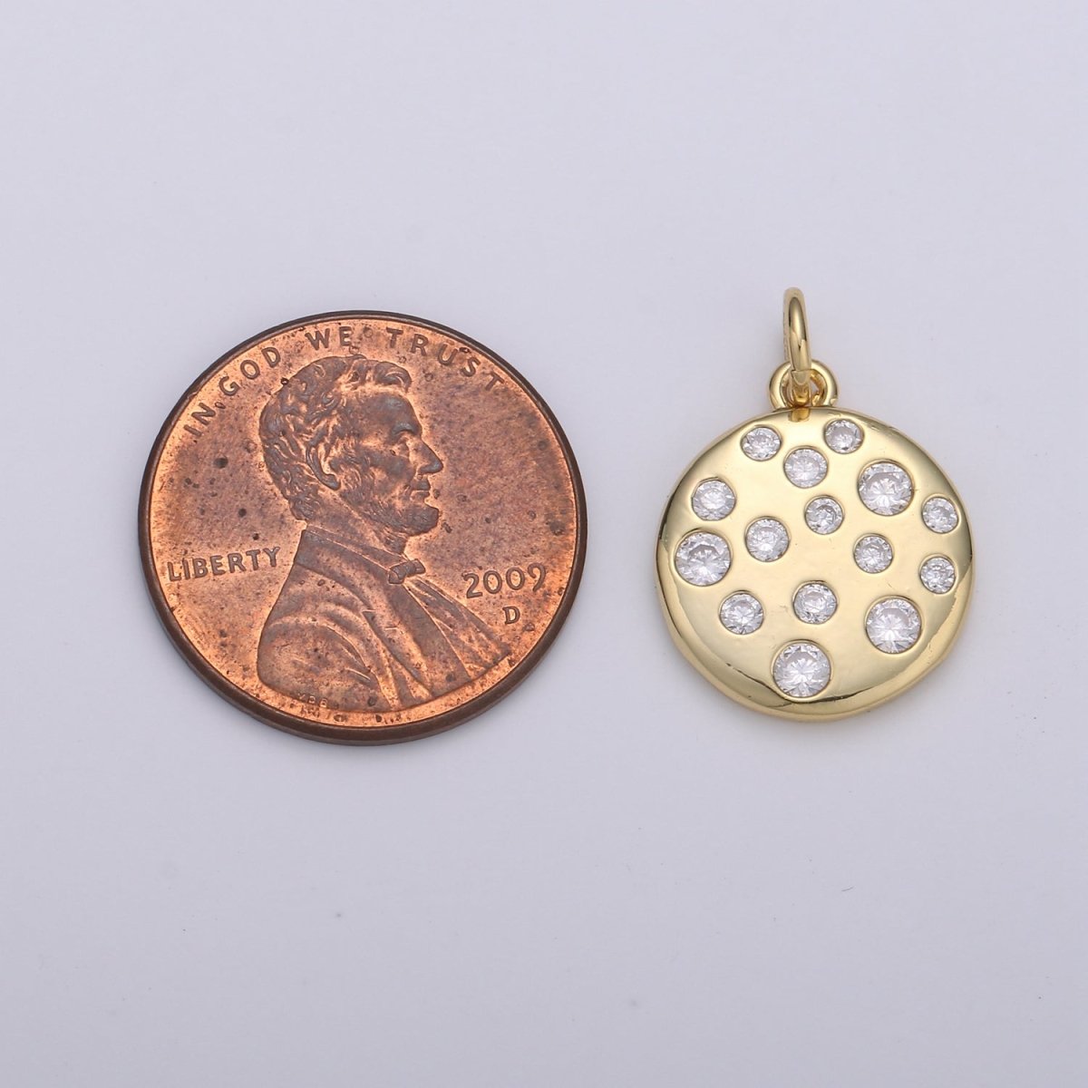 Mini CZ Bubble Round Coin Gold Filled Charm - D-536