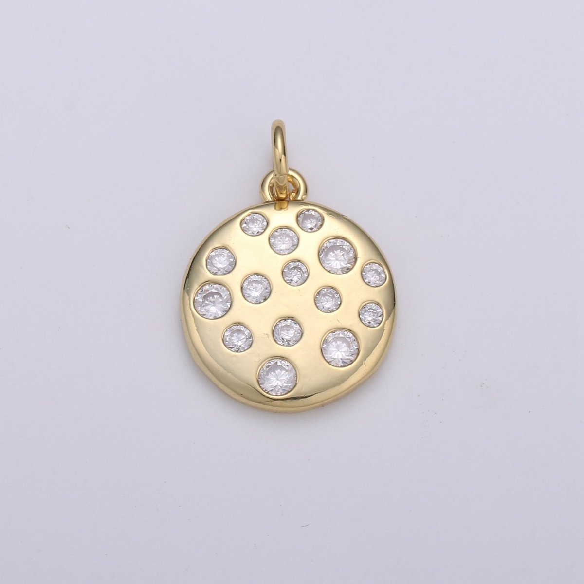 Mini CZ Bubble Round Coin Gold Filled Charm - D-536