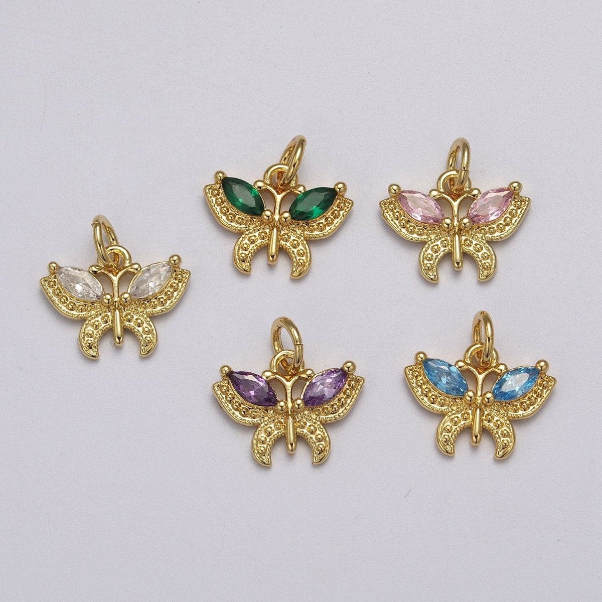 Mini CZ Micro Pave Butterfly Pendant Pink, Clear, Blue, Green Purple Cubic Zirconia Pave Mariposa add on Charm E-725 E-726 E-727 E-728
