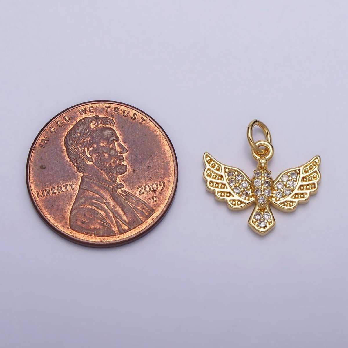 Mini Dove charm with Cz Bird Pendant Lead Nickel free 24K gold plated brass Cubic zirconia Animal Necklace Bracelet Jewelry making AC248 - DLUXCA