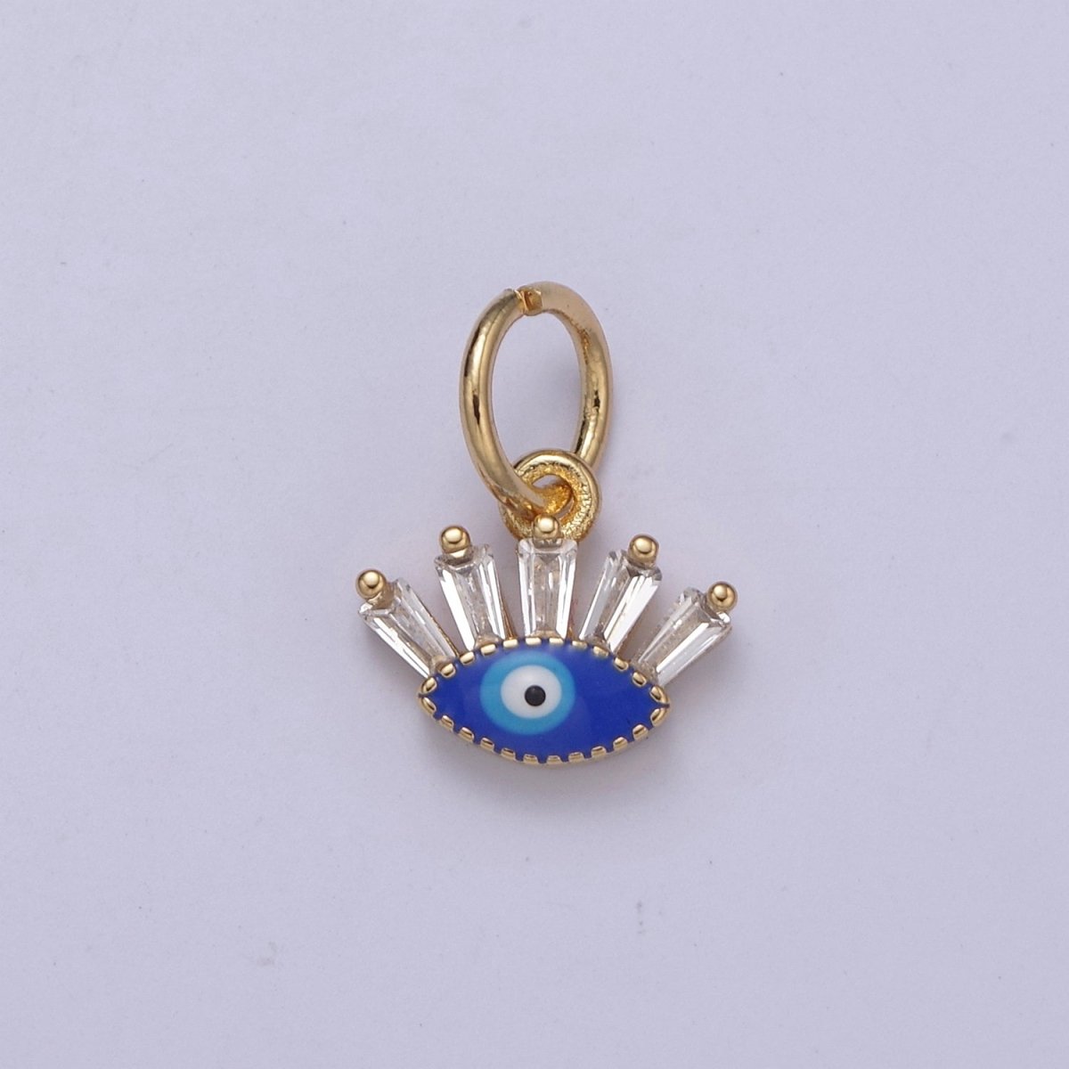 Mini Evil Eye Charm with Baguette CZ 24k Gold Filled eye Charm, Zircon Tiny Amulet Charm, Religious Bracelet Necklace Earring add on Charm Blue Red Enamel C-445