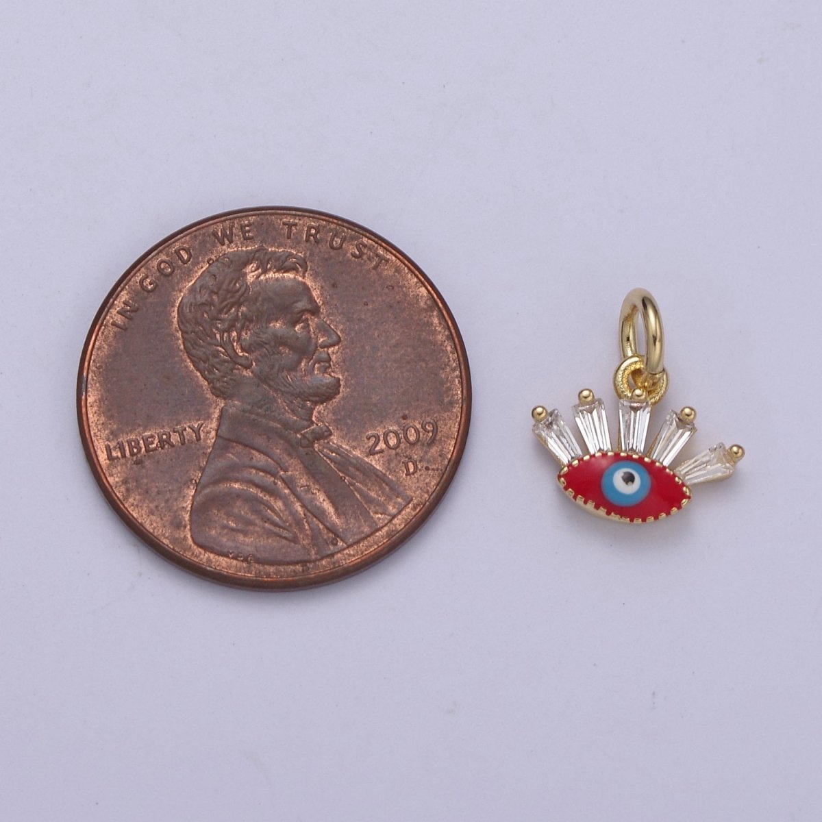 Mini Evil Eye Charm with Baguette CZ 24k Gold Filled eye Charm, Zircon Tiny Amulet Charm, Religious Bracelet Necklace Earring add on Charm Blue Red Enamel C-445