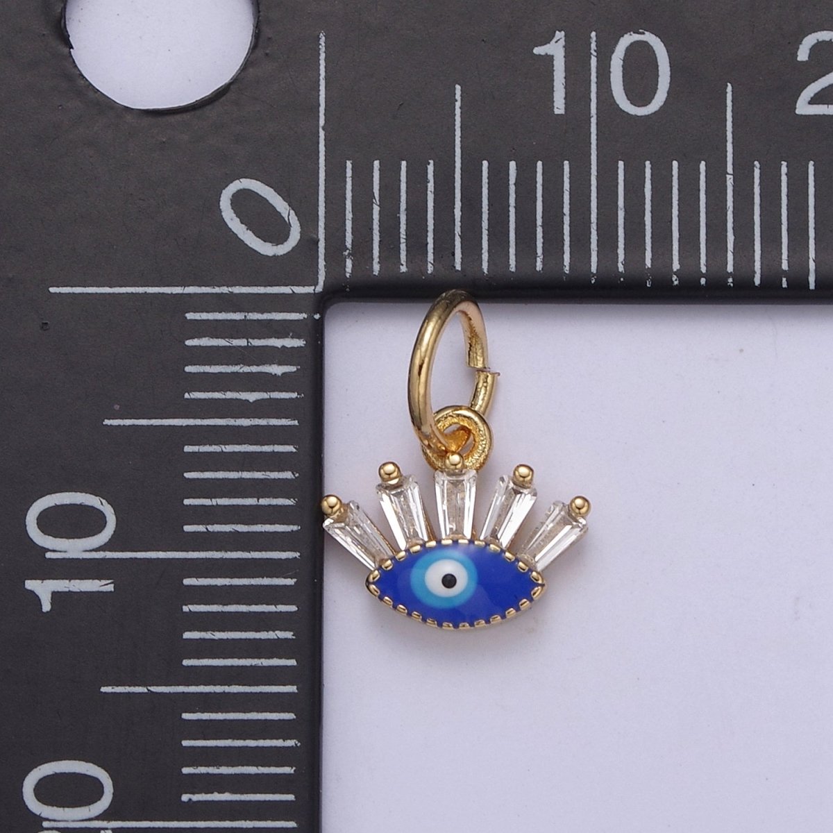 Mini Evil Eye Charm with Baguette CZ 24k Gold Filled eye Charm, Zircon Tiny Amulet Charm, Religious Bracelet Necklace Earring add on Charm Blue Red Enamel C-445