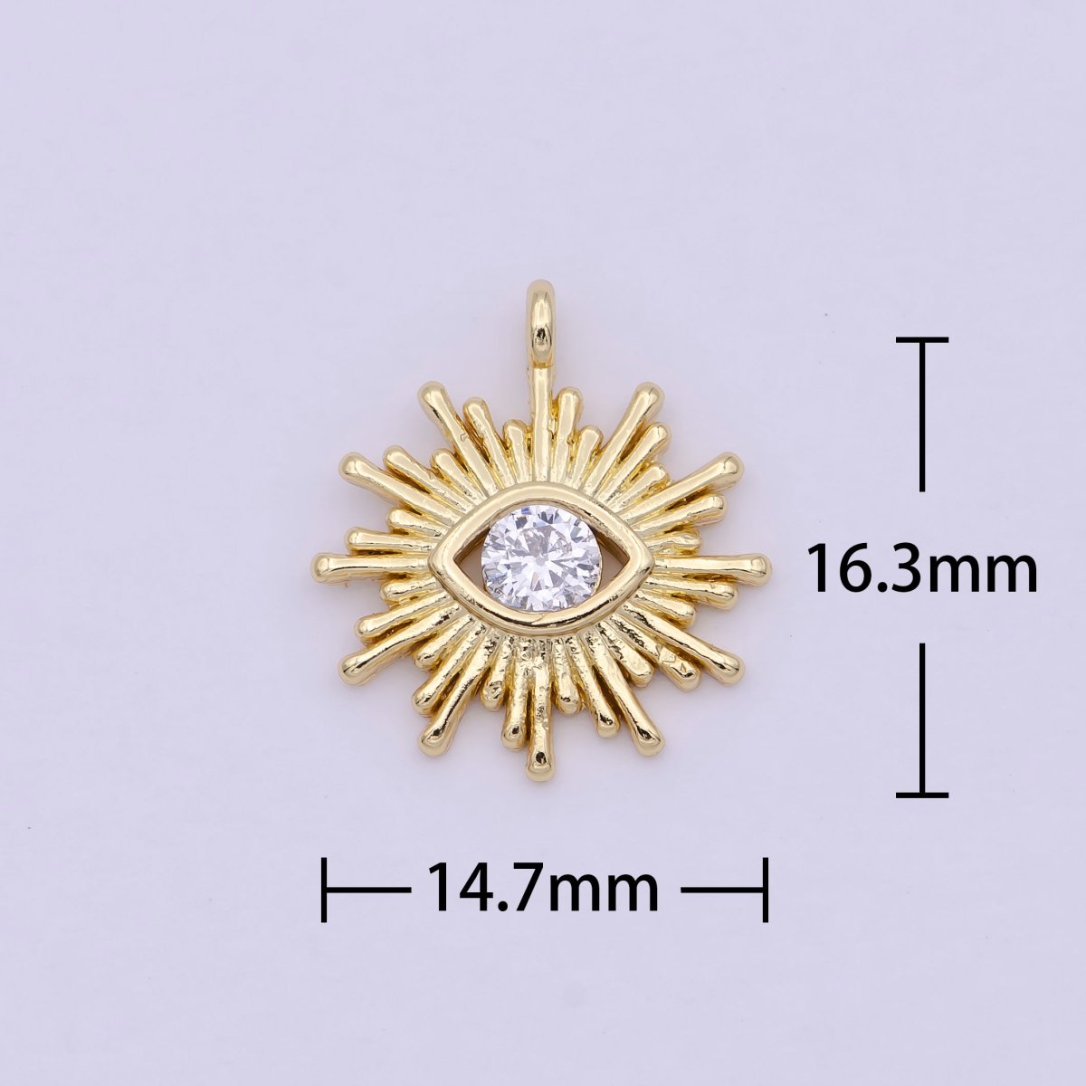Mini Eye 16x14.5mm 24k Gold Filled Evil Eye, Micro Pave Evil Eye Charm, Clear Cubic Charms, CZ Gold Evil Eye Charm, Sun Burst Jewelry Supply  N-246