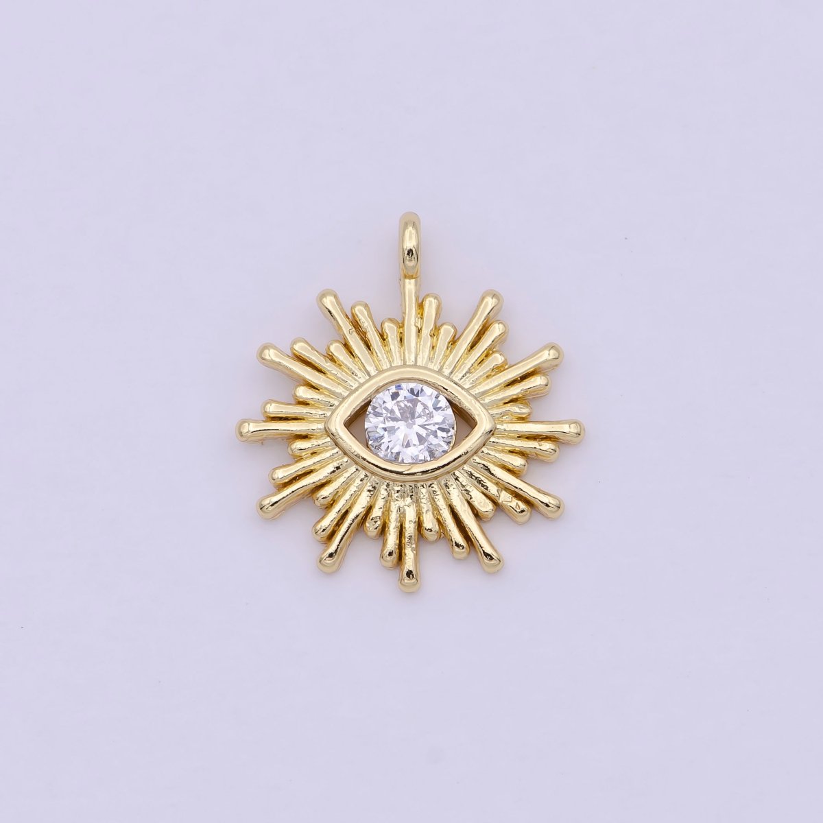 Mini Eye 16x14.5mm 24k Gold Filled Evil Eye, Micro Pave Evil Eye Charm, Clear Cubic Charms, CZ Gold Evil Eye Charm, Sun Burst Jewelry Supply  N-246