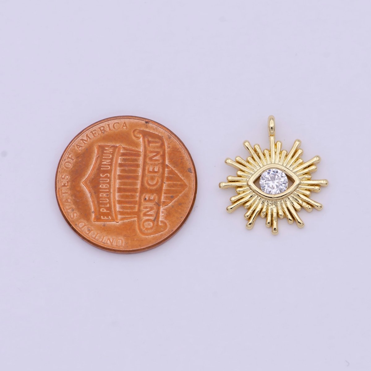 Mini Eye 16x14.5mm 24k Gold Filled Evil Eye, Micro Pave Evil Eye Charm, Clear Cubic Charms, CZ Gold Evil Eye Charm, Sun Burst Jewelry Supply  N-246