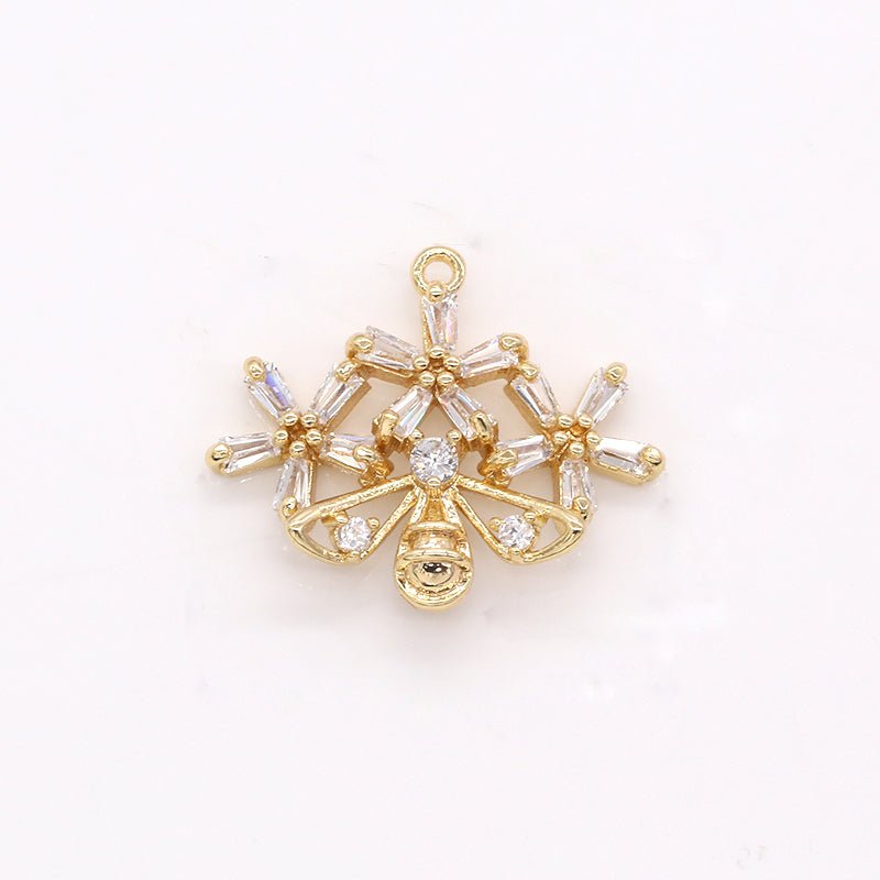 Mini Flower Charm Floral Bee Gold Cubic CZ Pendant GP365