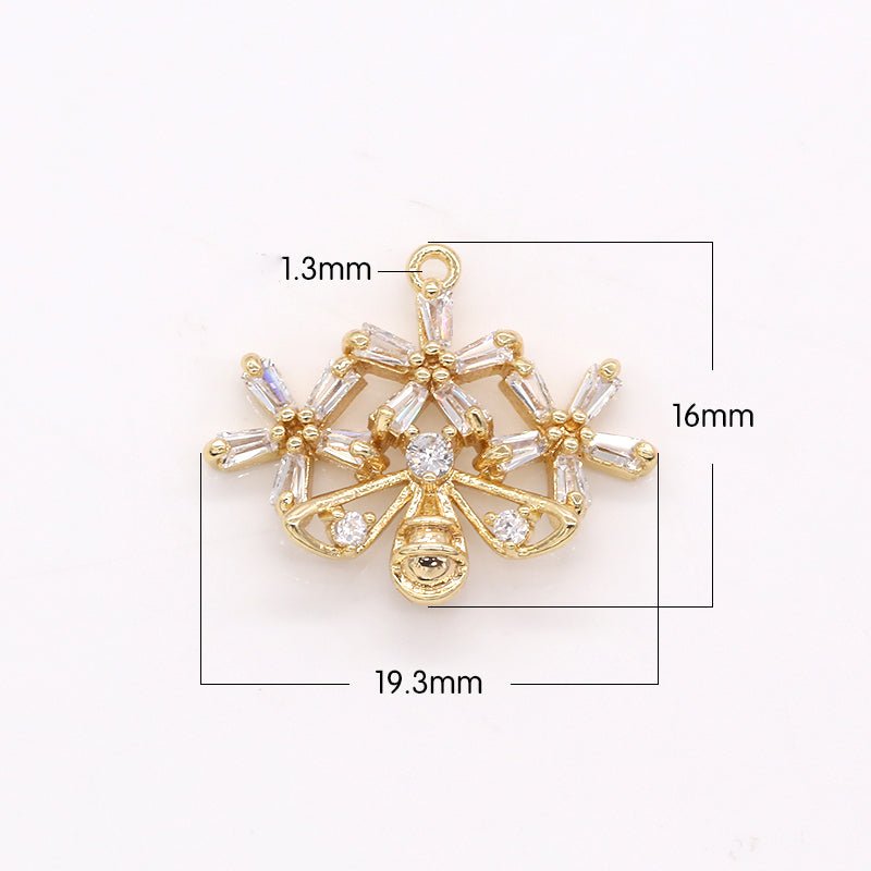 Mini Flower Charm Floral Bee Gold Cubic CZ Pendant GP365