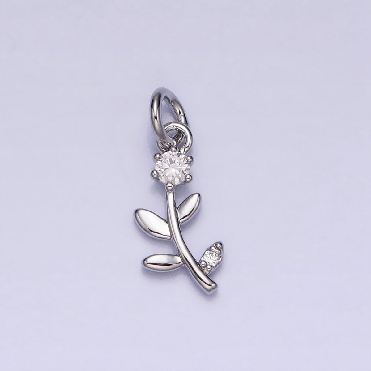 Mini Flower Plant Clear CZ Add-On Charm in Gold & Silver | AC641 AC642