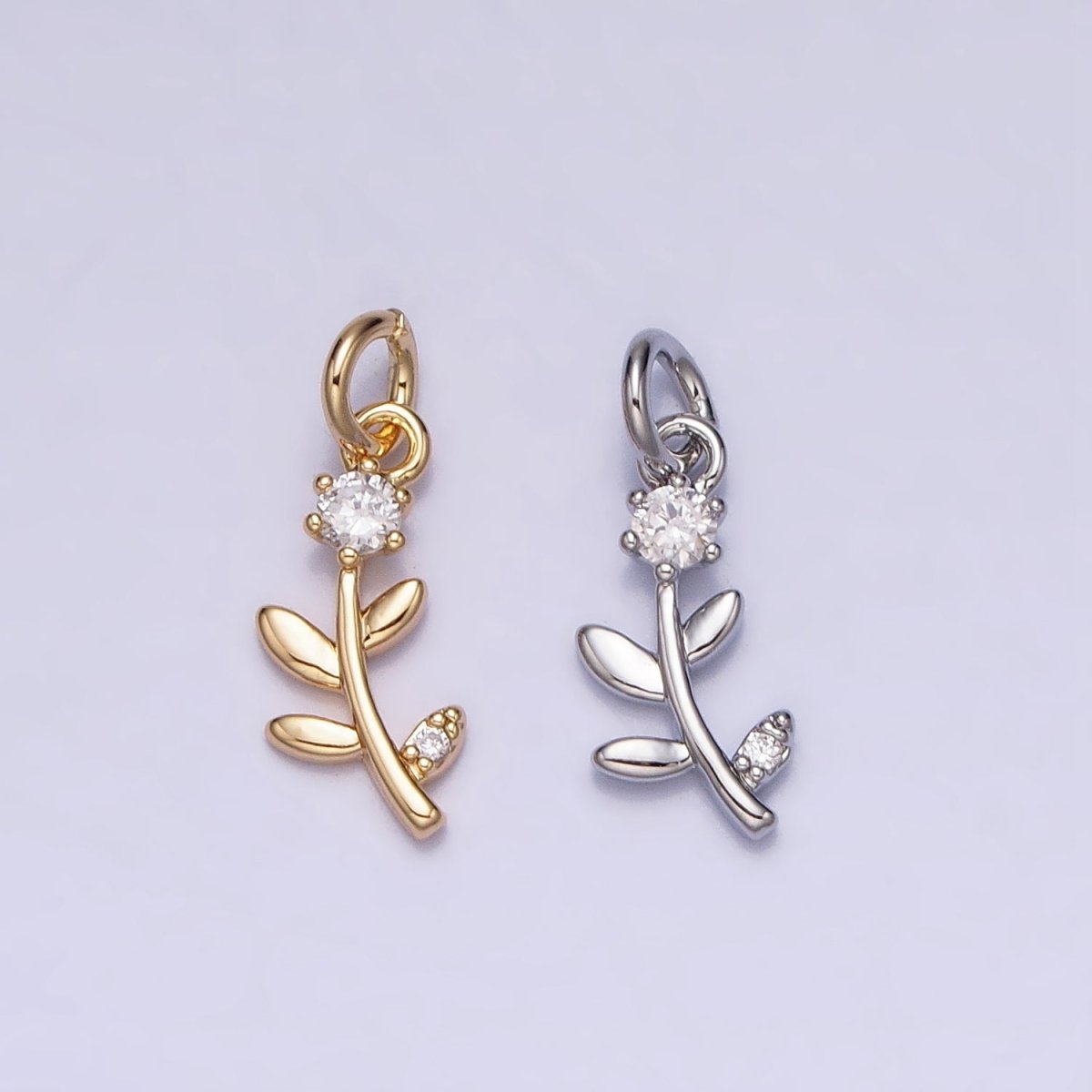 Mini Flower Plant Clear CZ Add-On Charm in Gold & Silver | AC641 AC642