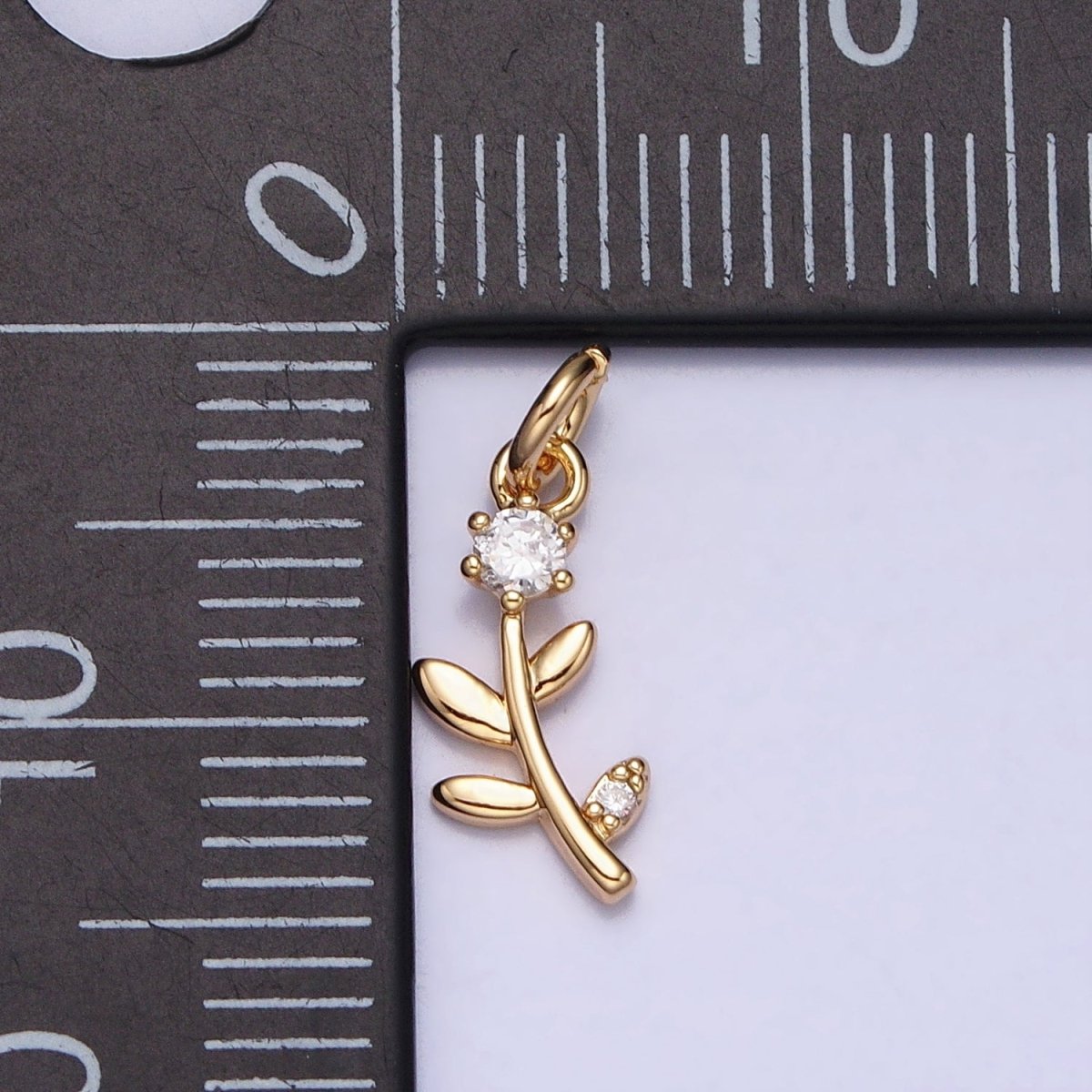 Mini Flower Plant Clear CZ Add-On Charm in Gold & Silver | AC641 AC642