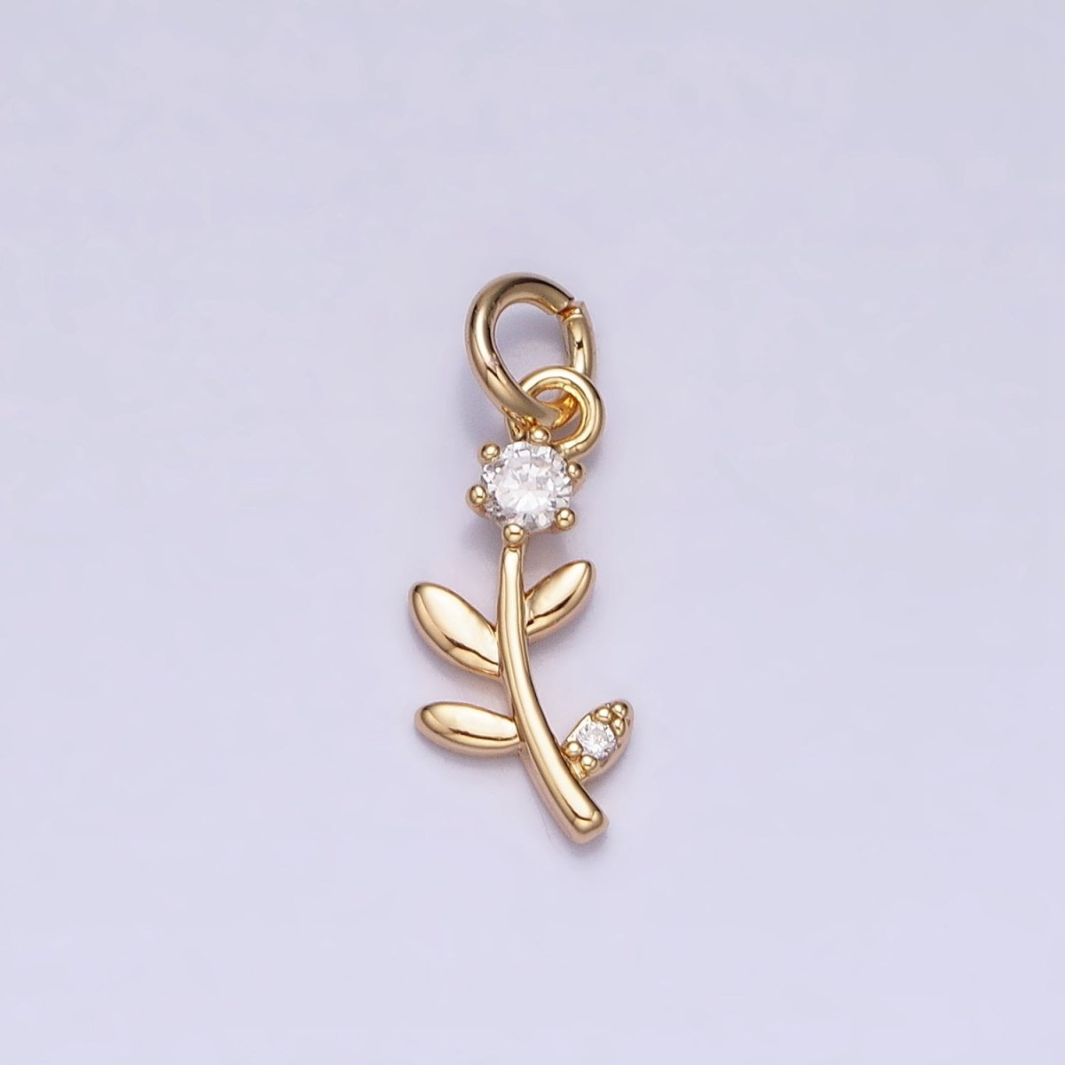 Mini Flower Plant Clear CZ Add-On Charm in Gold & Silver | AC641 AC642
