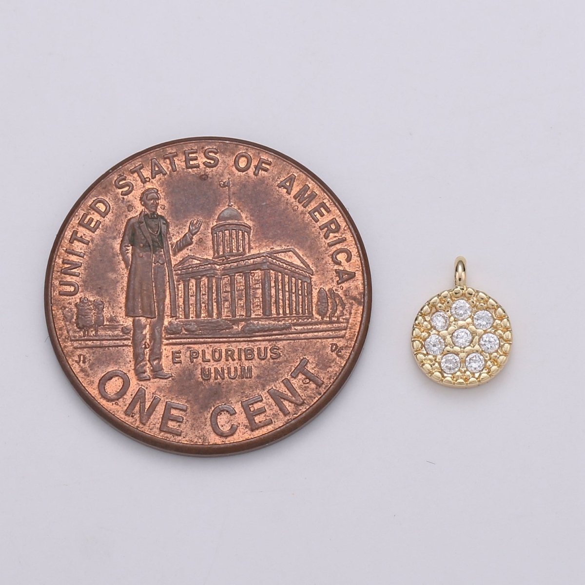 Mini Geometric Charm 18K Gold Filled Round Disc Pendant, Micro Pave CZ Dainty Pave Disc Charm, Cubic Zirconia, D-877 - DLUXCA