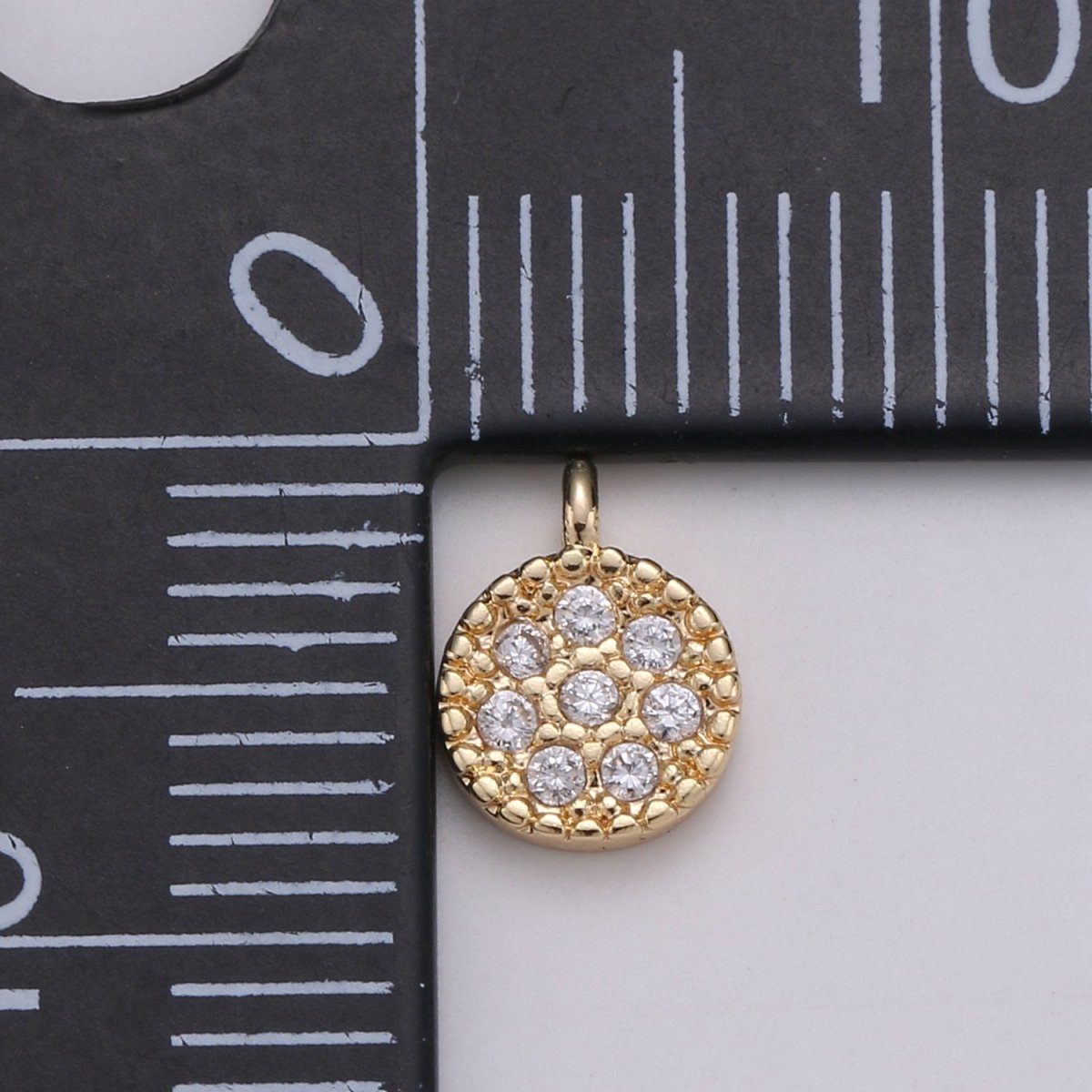 Mini Geometric Charm 18K Gold Filled Round Disc Pendant, Micro Pave CZ Dainty Pave Disc Charm, Cubic Zirconia, D-877 - DLUXCA