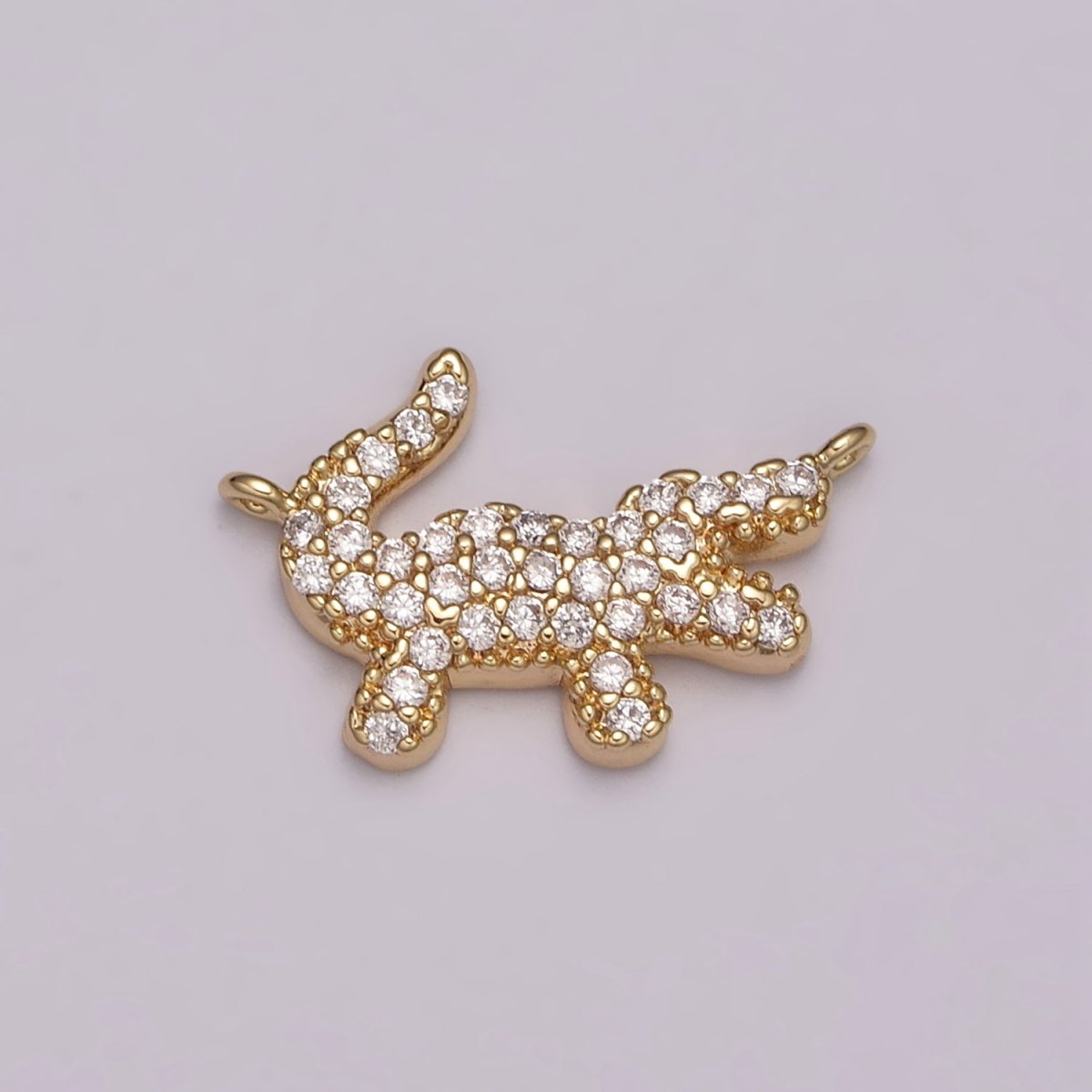 Mini Gold Alligator Charm Connector Tiny 18k Gold Filled Charm, Micro Pave Animal link connector for bracelet necklace Y-396