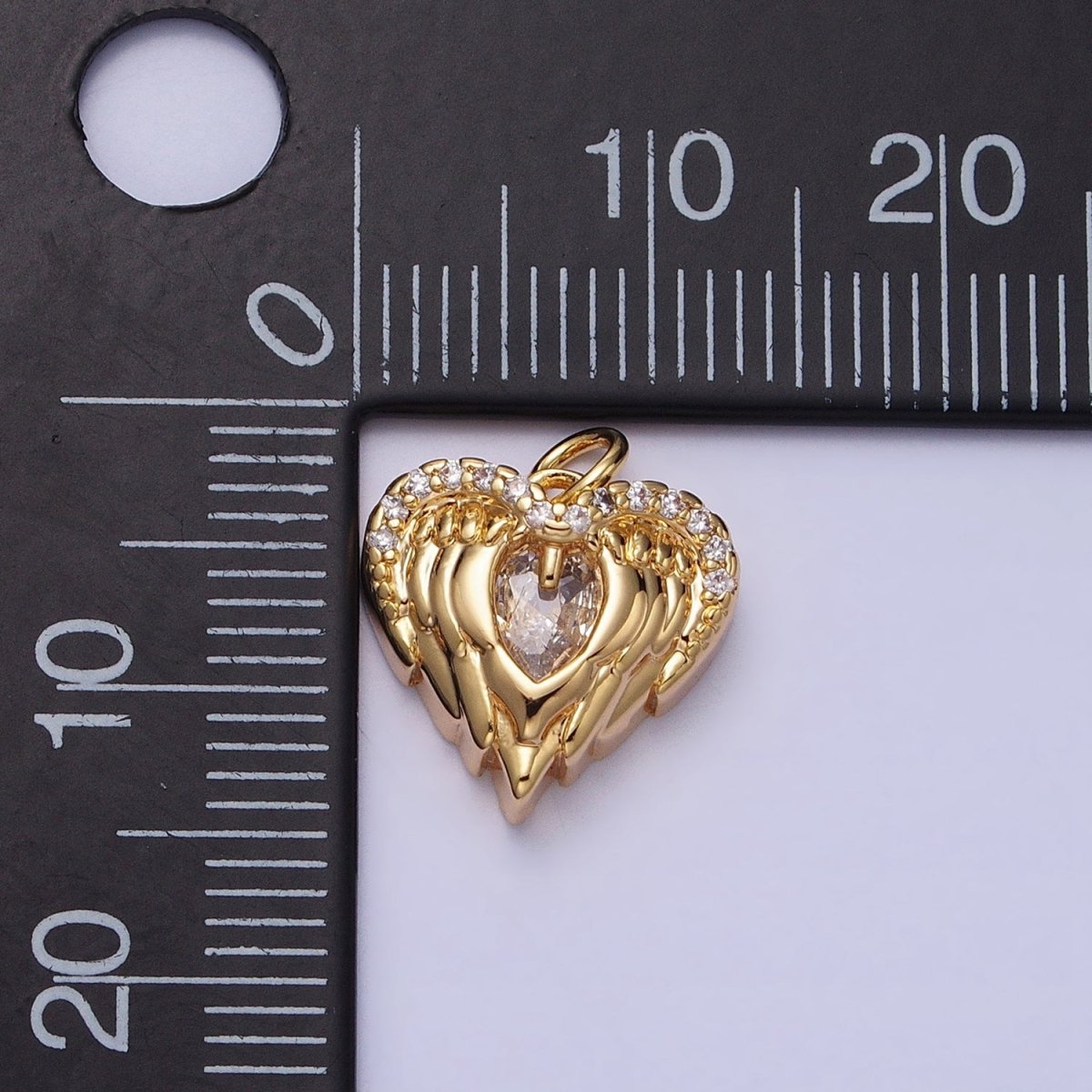 Mini Gold Angel Wing Charm with CZ Oval Stone Heart Guardian Angel Pendant AC494 AC495