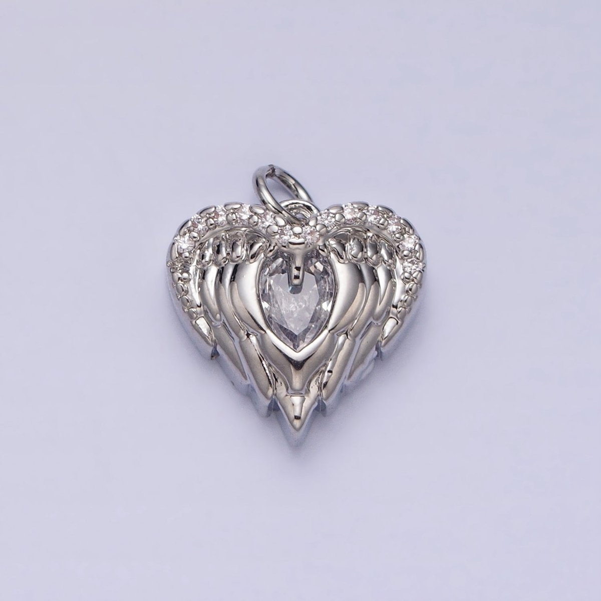 Mini Gold Angel Wing Charm with CZ Oval Stone Heart Guardian Angel Pendant AC494 AC495