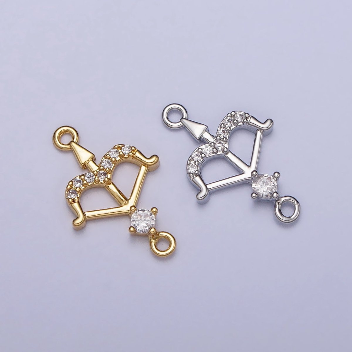 Mini Gold Arrow with Micro Pave cz Crystal Gold Charm Connector Sagittarius Charm | Y-864