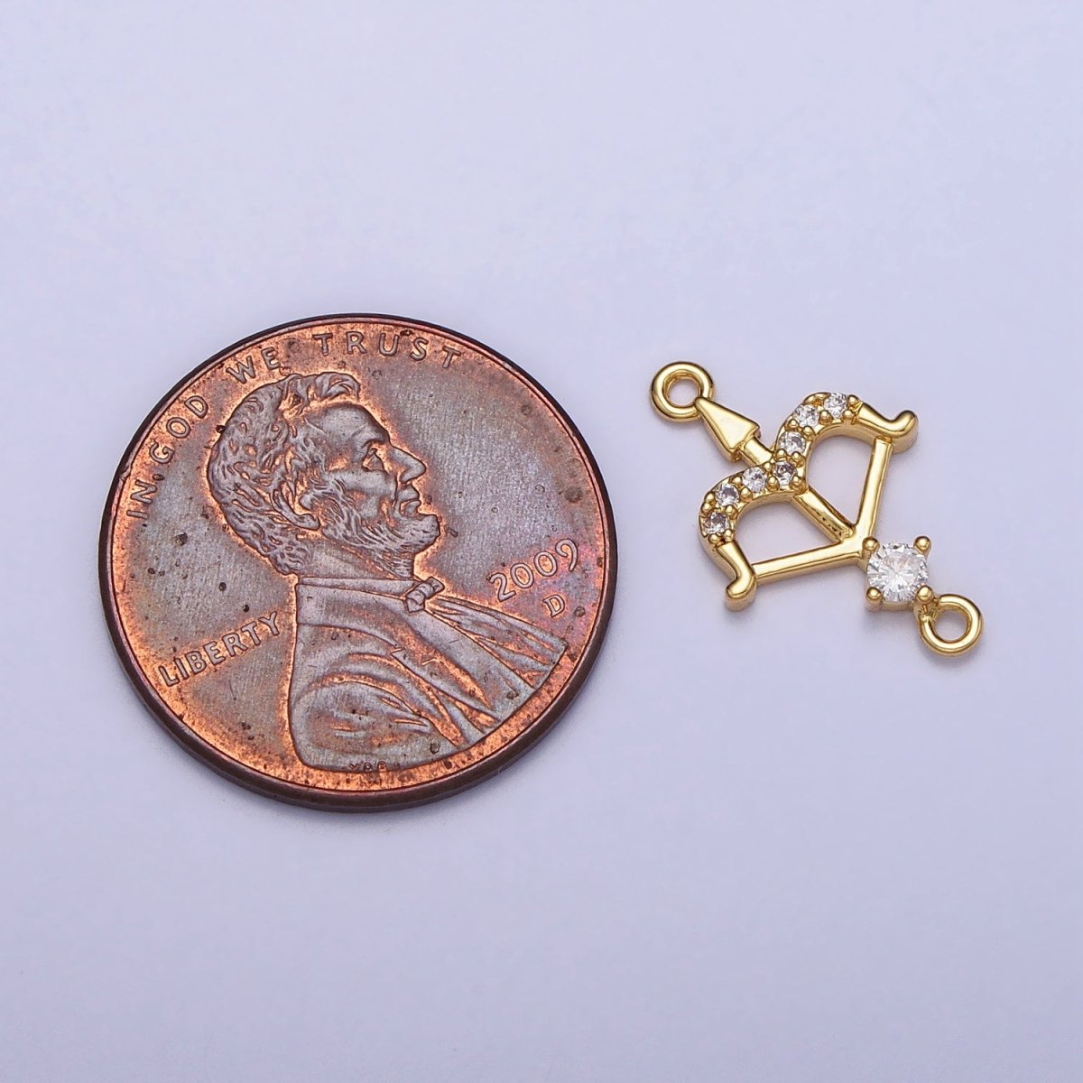 Mini Gold Arrow with Micro Pave cz Crystal Gold Charm Connector Sagittarius Charm | Y-864