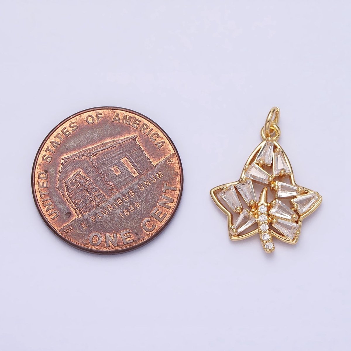 Mini Gold Baguette Cz Stone Charm Maple Leaf Charm Silver Nature Pendant AC480 AC481