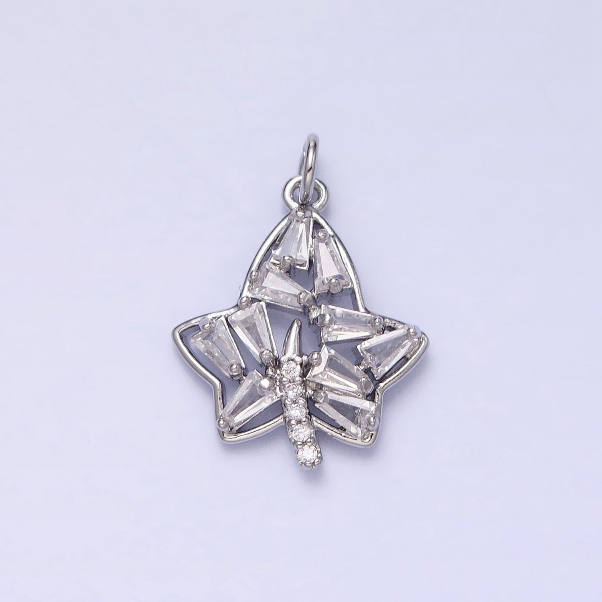 Mini Gold Baguette Cz Stone Charm Maple Leaf Charm Silver Nature Pendant AC480 AC481