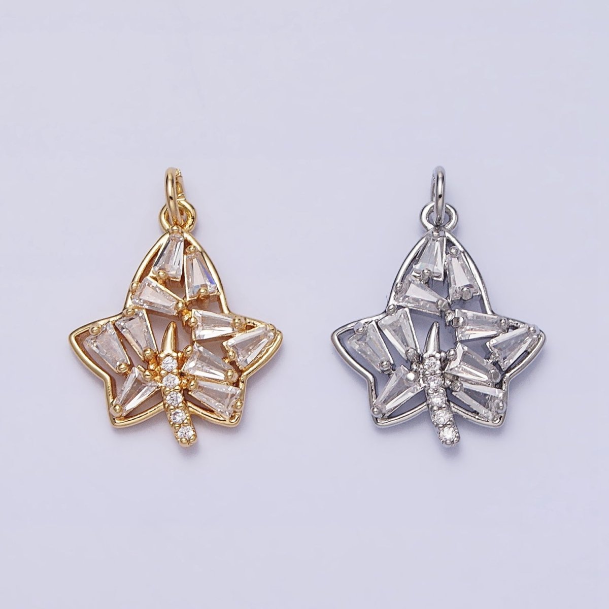 Mini Gold Baguette Cz Stone Charm Maple Leaf Charm Silver Nature Pendant AC480 AC481