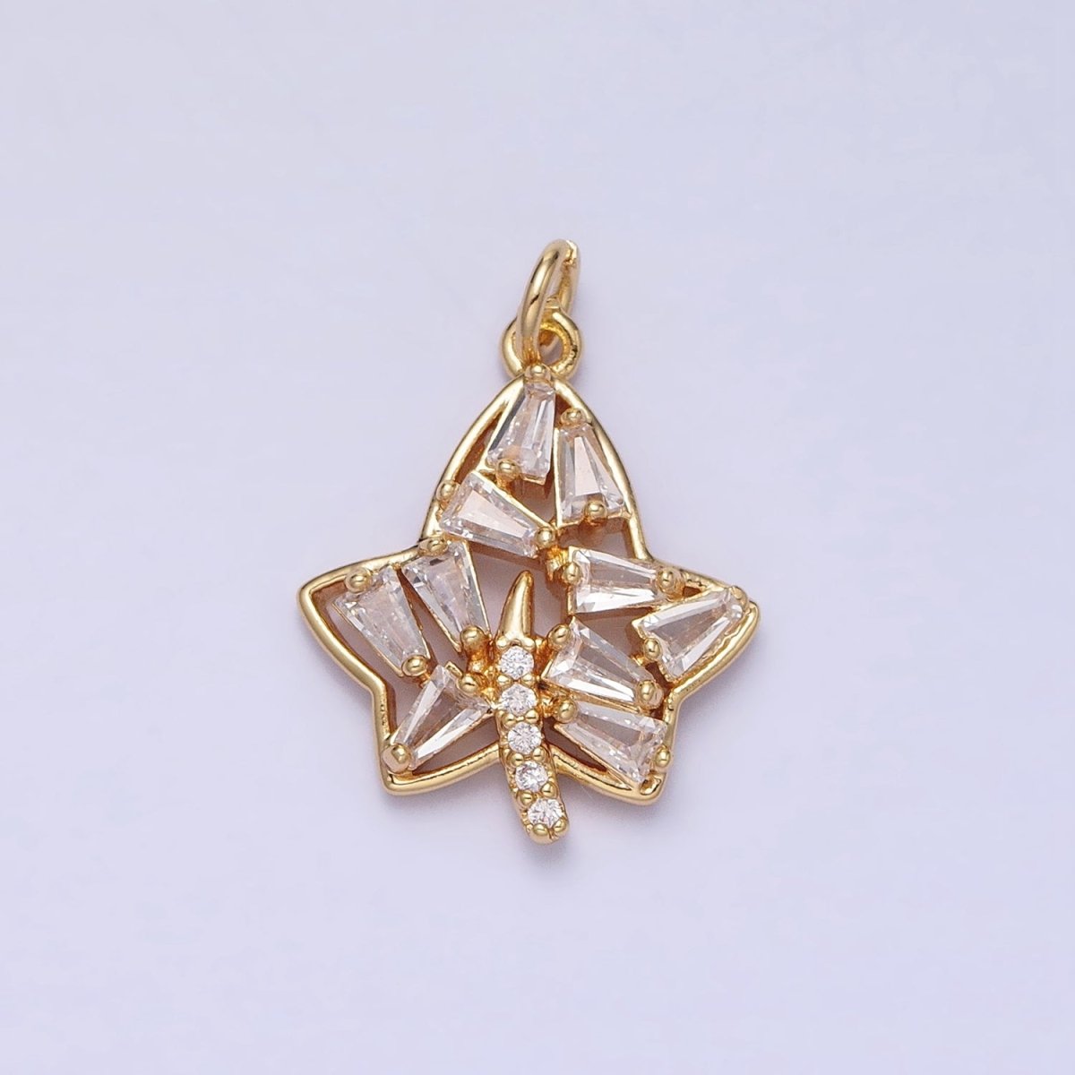 Mini Gold Baguette Cz Stone Charm Maple Leaf Charm Silver Nature Pendant AC480 AC481