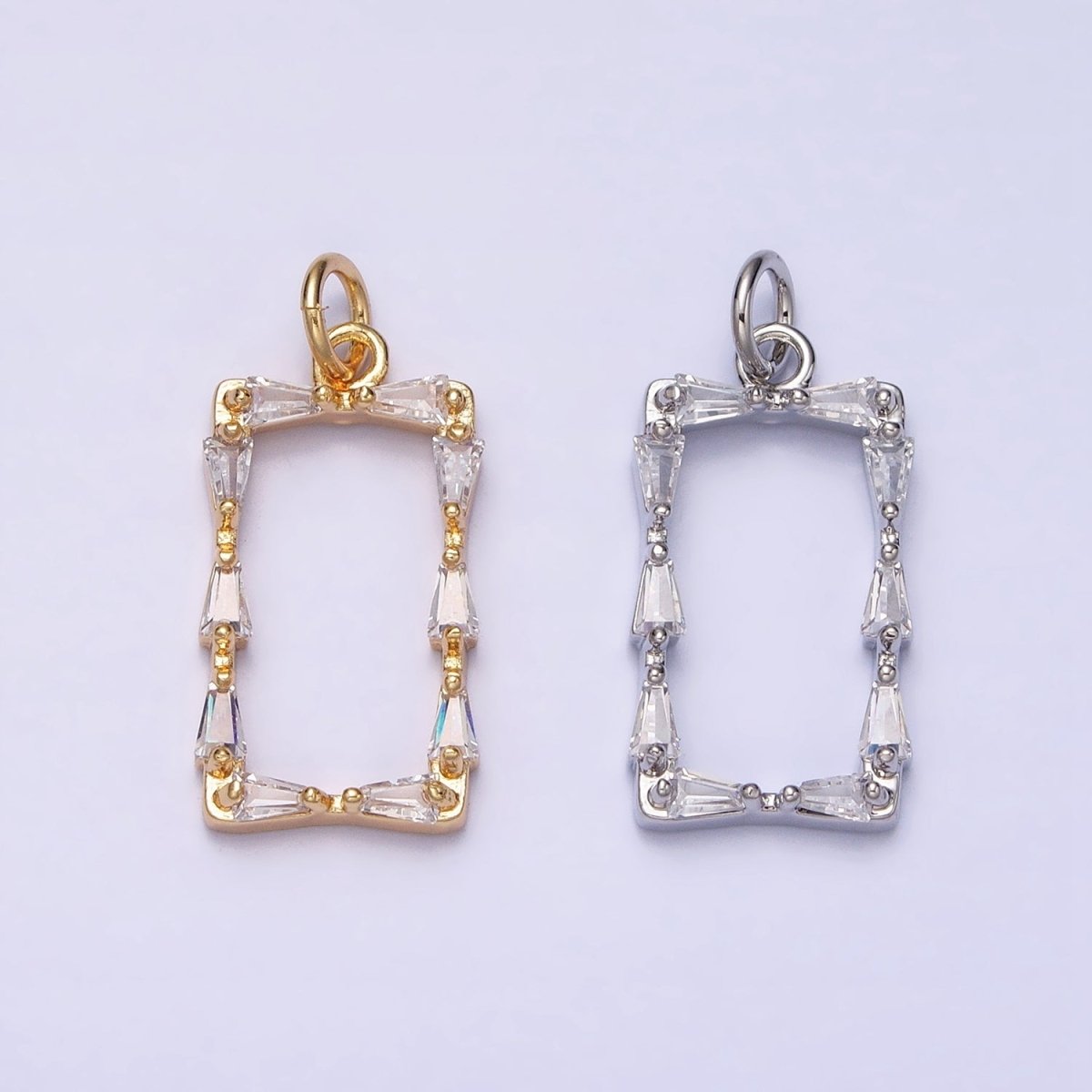 Mini Gold Baguette CZ Stone Geometric Rectangle Charm Pendant AC498 AC499