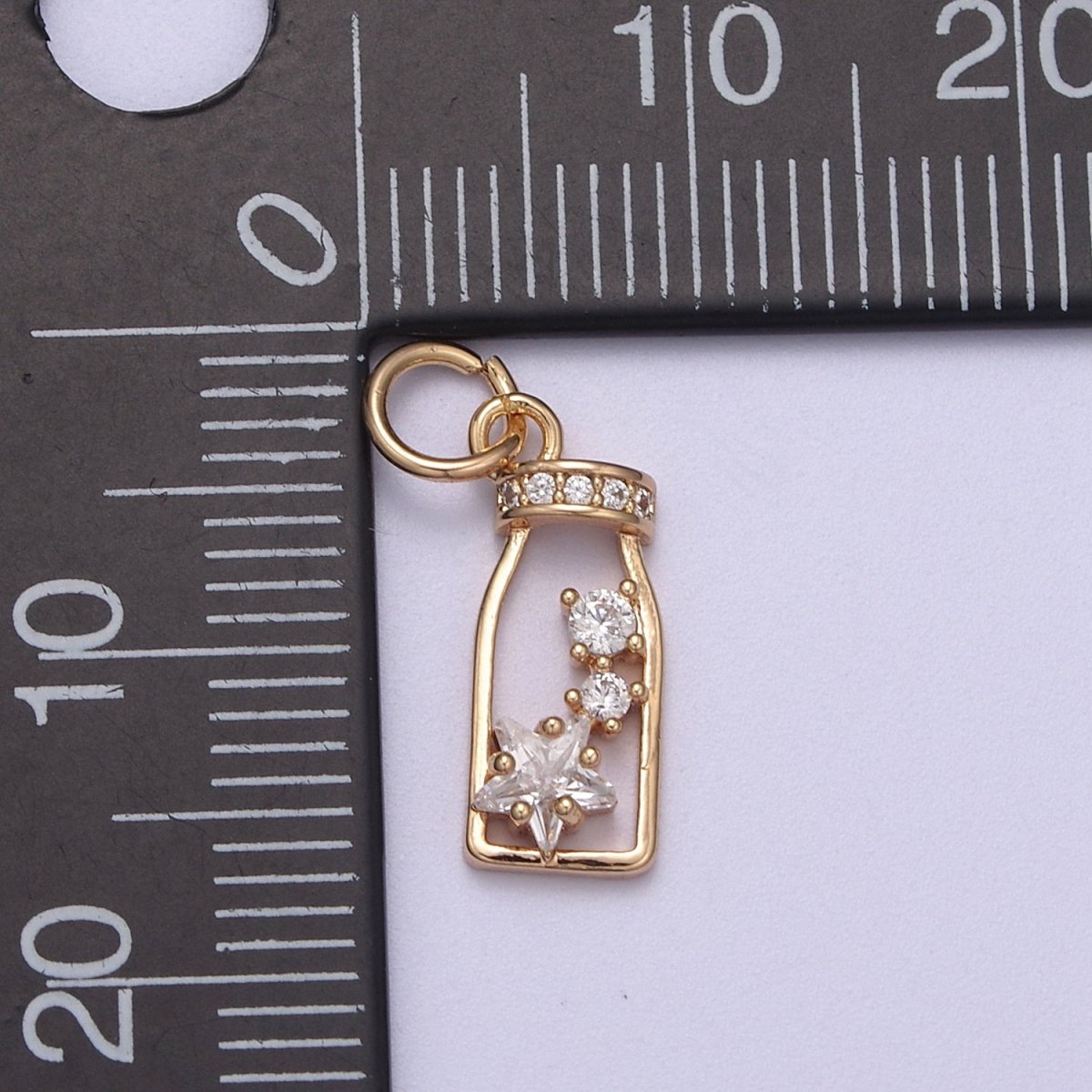 Mini Gold Bottle Charm With Cz Star Celestial Jewelry N-277