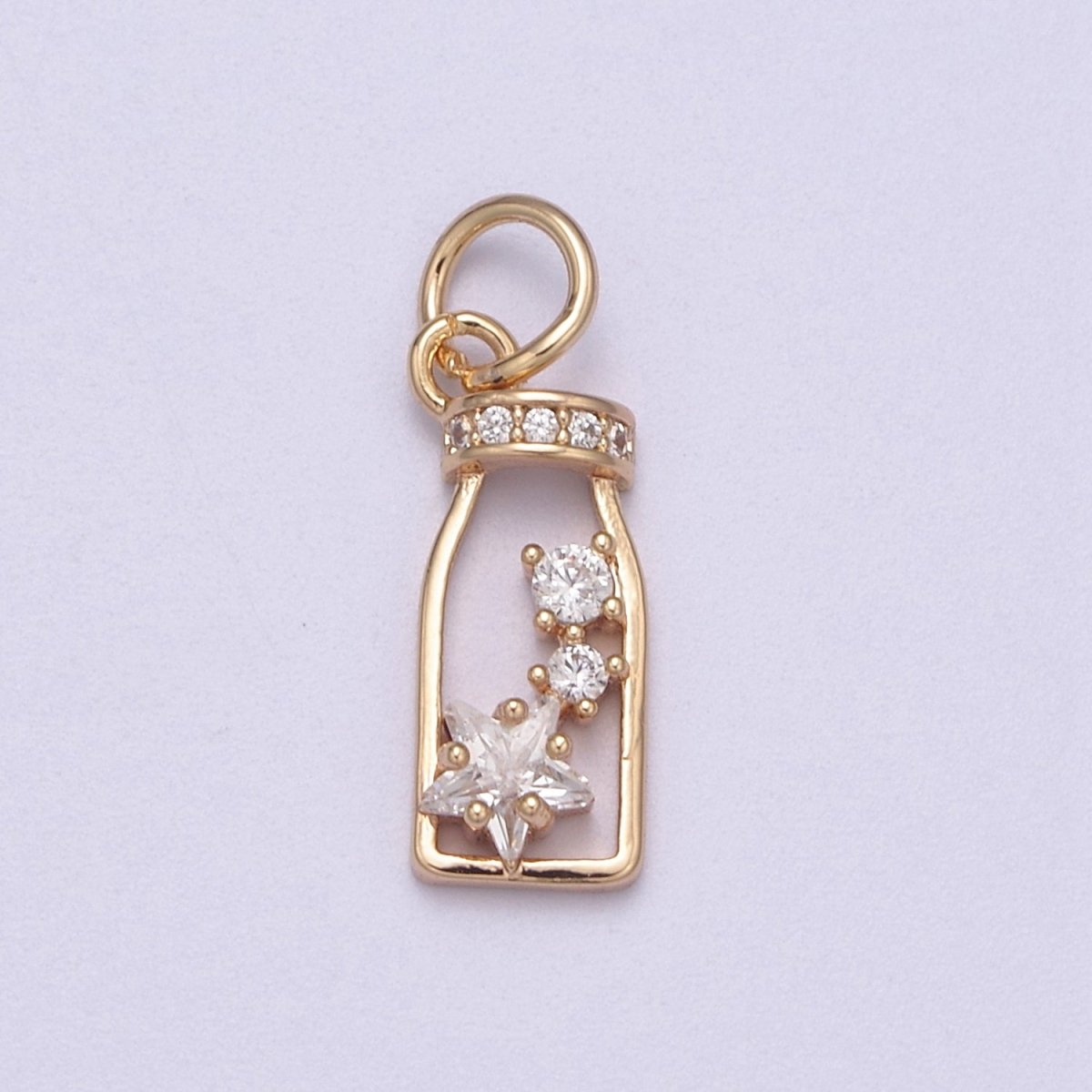 Mini Gold Bottle Charm With Cz Star Celestial Jewelry N-277
